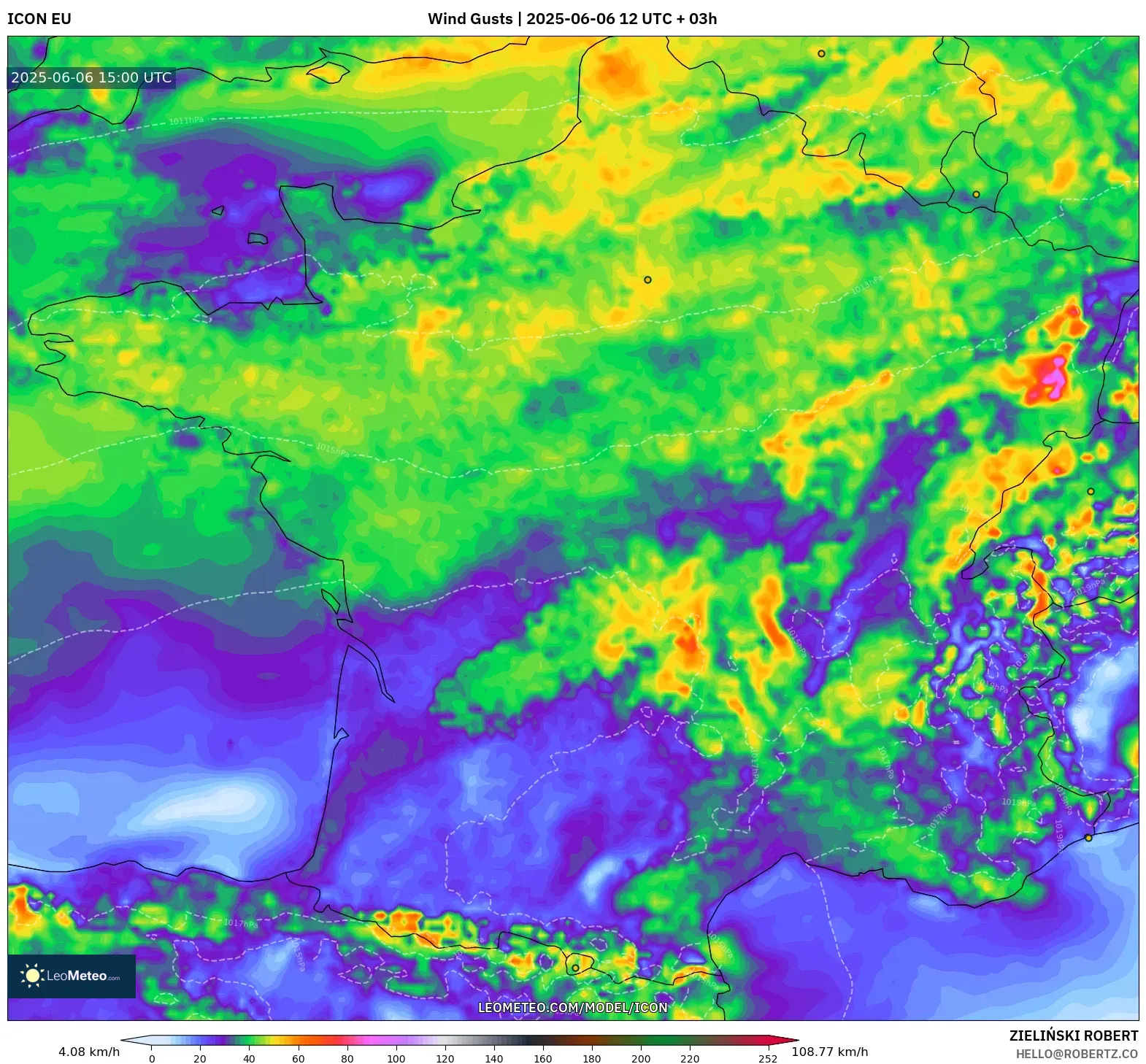 ICON model - France, Wind Gusts ICON model - France, Wind Gusts