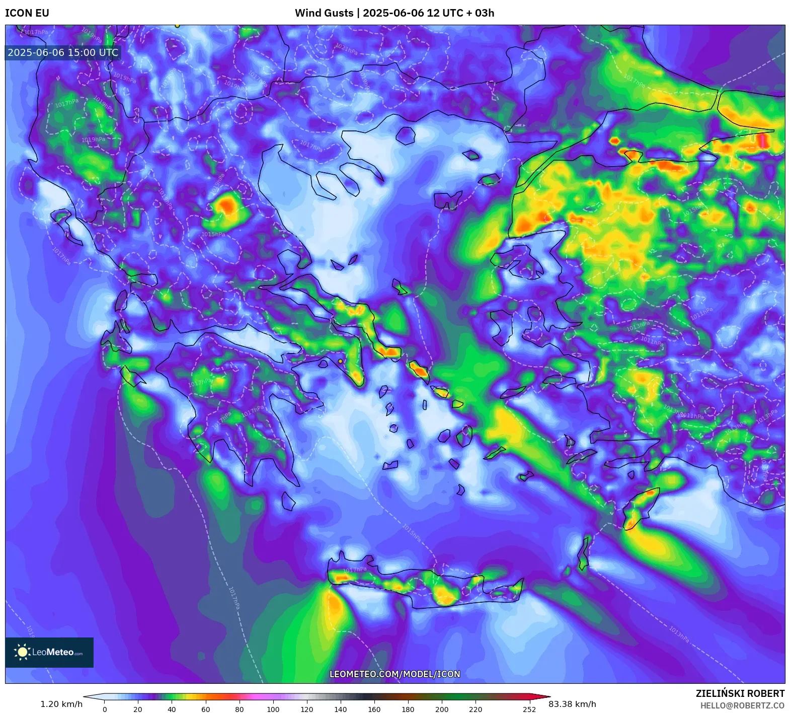 ICON model - Greece, Wind Gusts ICON model - Greece, Wind Gusts
