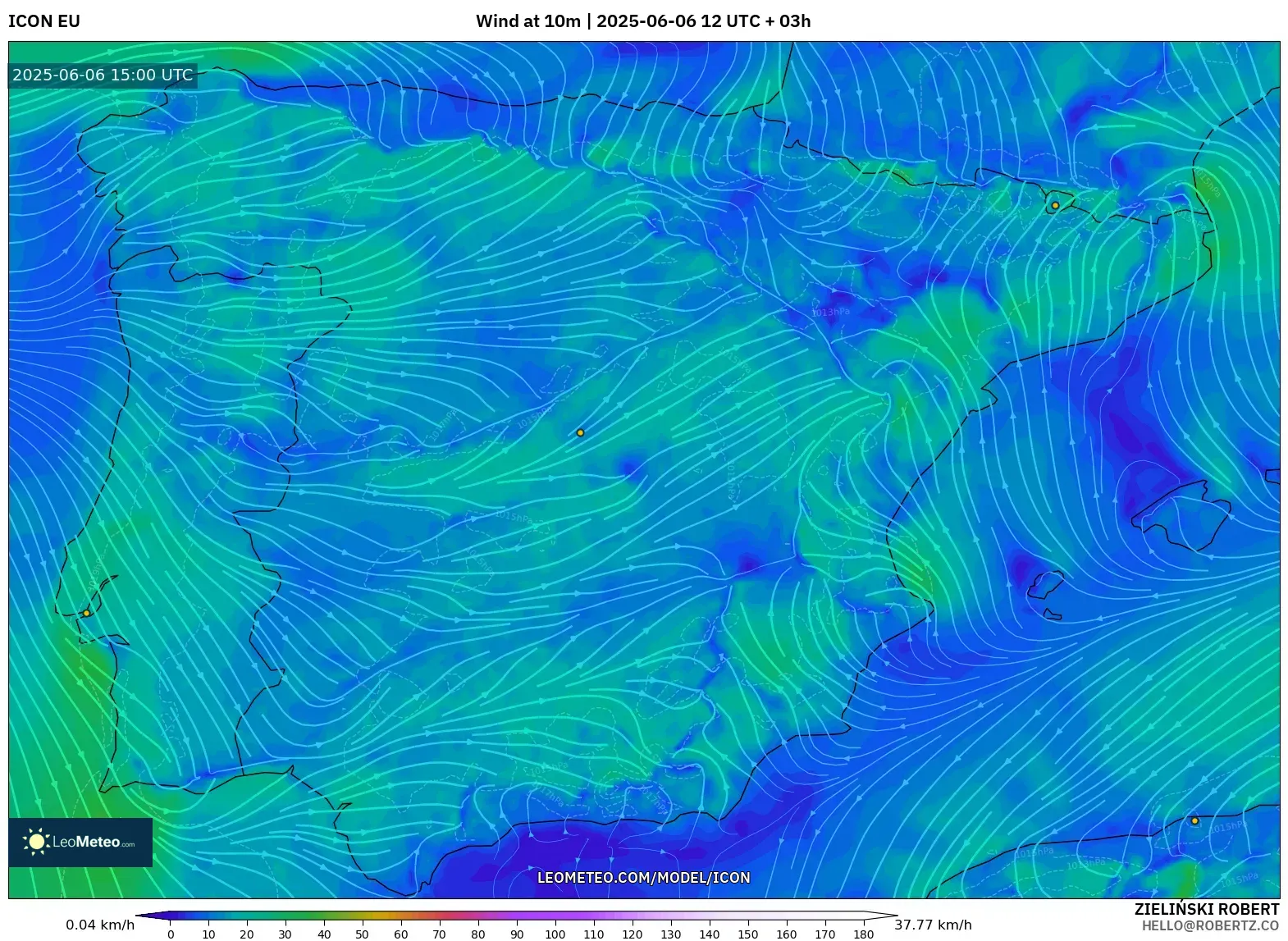 ICON model - Spain, Wind at 10m ICON model - Spain, Wind at 10m