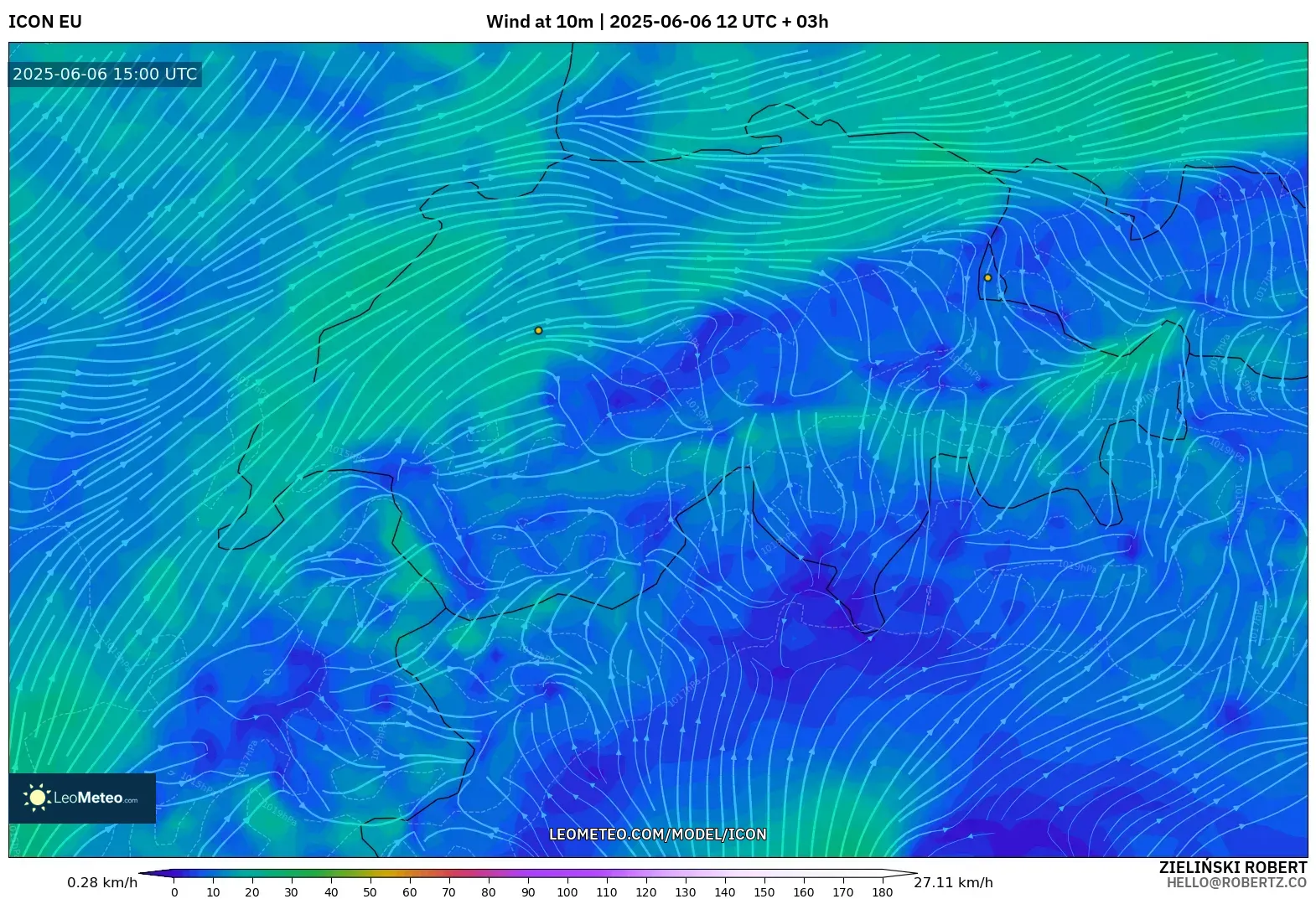 ICON model - Switzerland, Wind at 10m ICON model - Switzerland, Wind at 10m