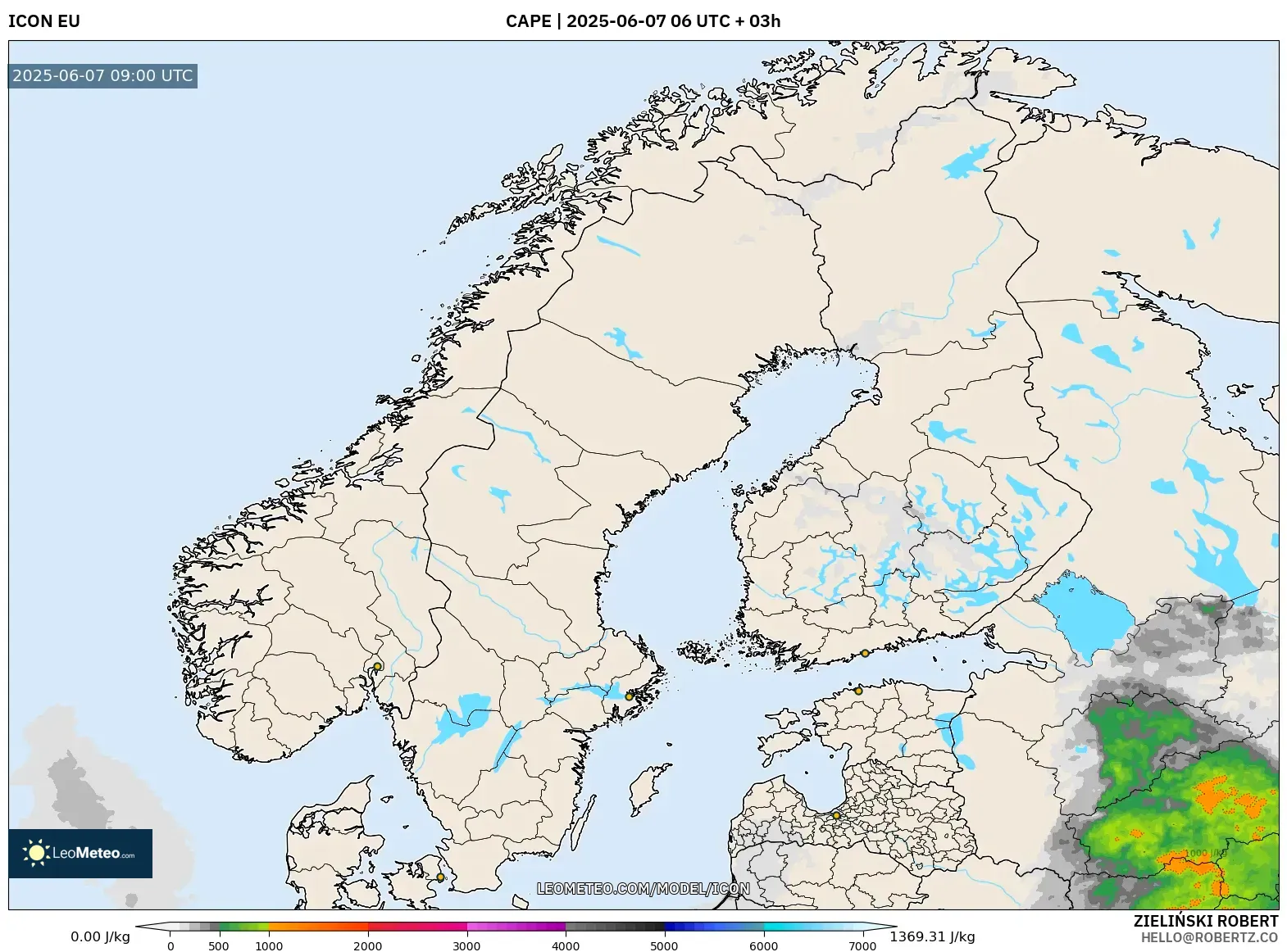 ICON model - Skandinavia, CAPE ICON model - Skandinavia, CAPE