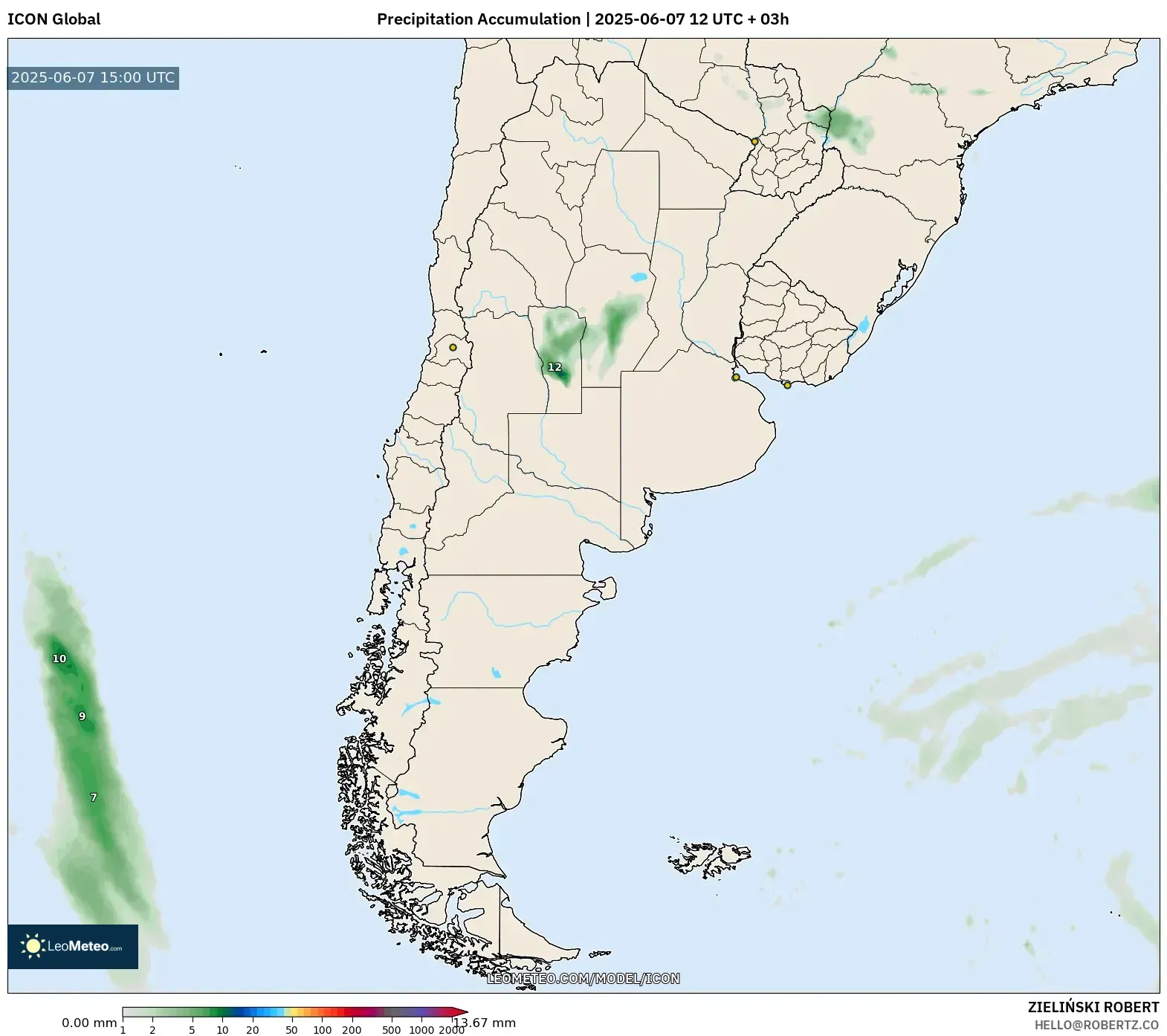 ICON model - Argentina, Akumulasi Curah Hujan ICON model - Argentina, Akumulasi Curah Hujan