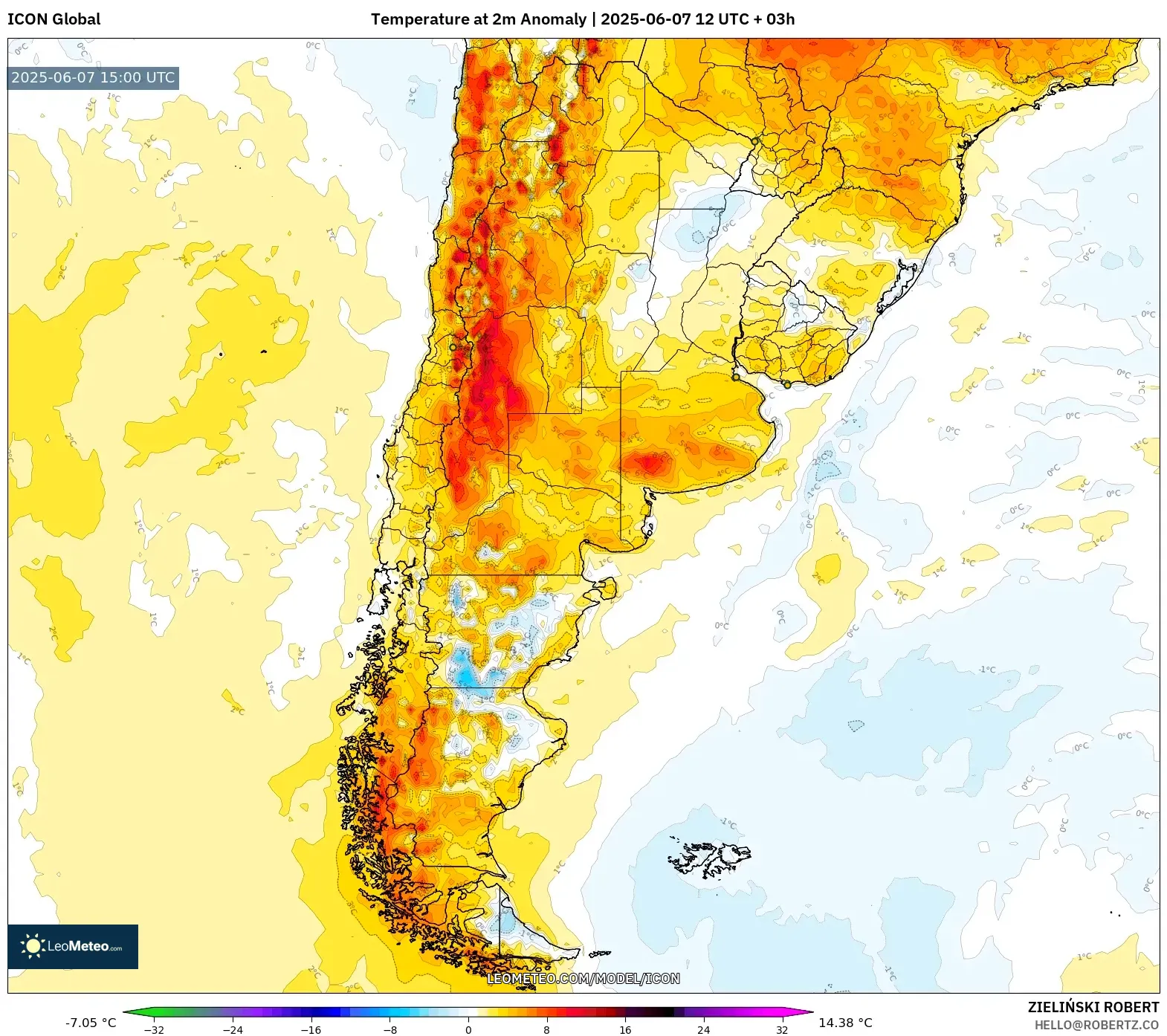ICON model - Argentina, Anomali Suhu 2 m