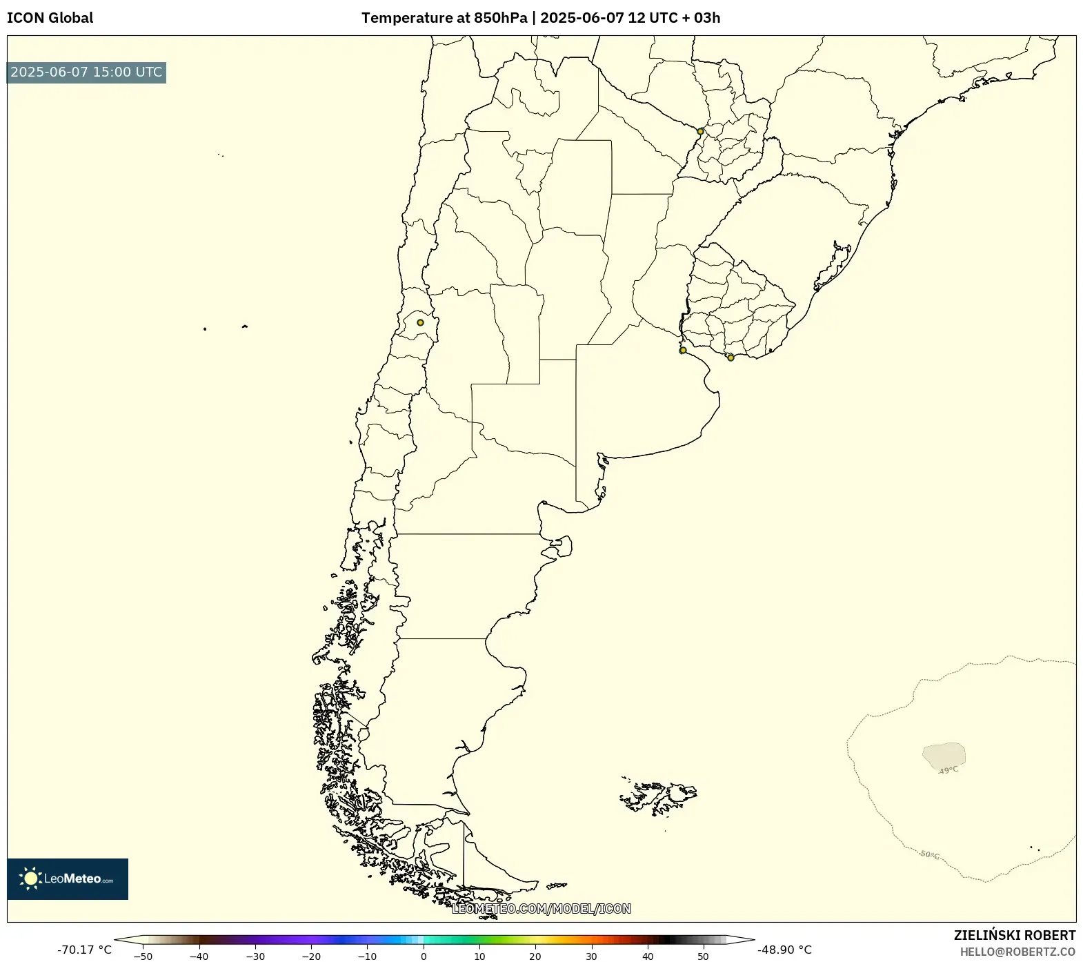 ICON model - Argentina, Suhu 850 hPa ICON model - Argentina, Suhu 850 hPa
