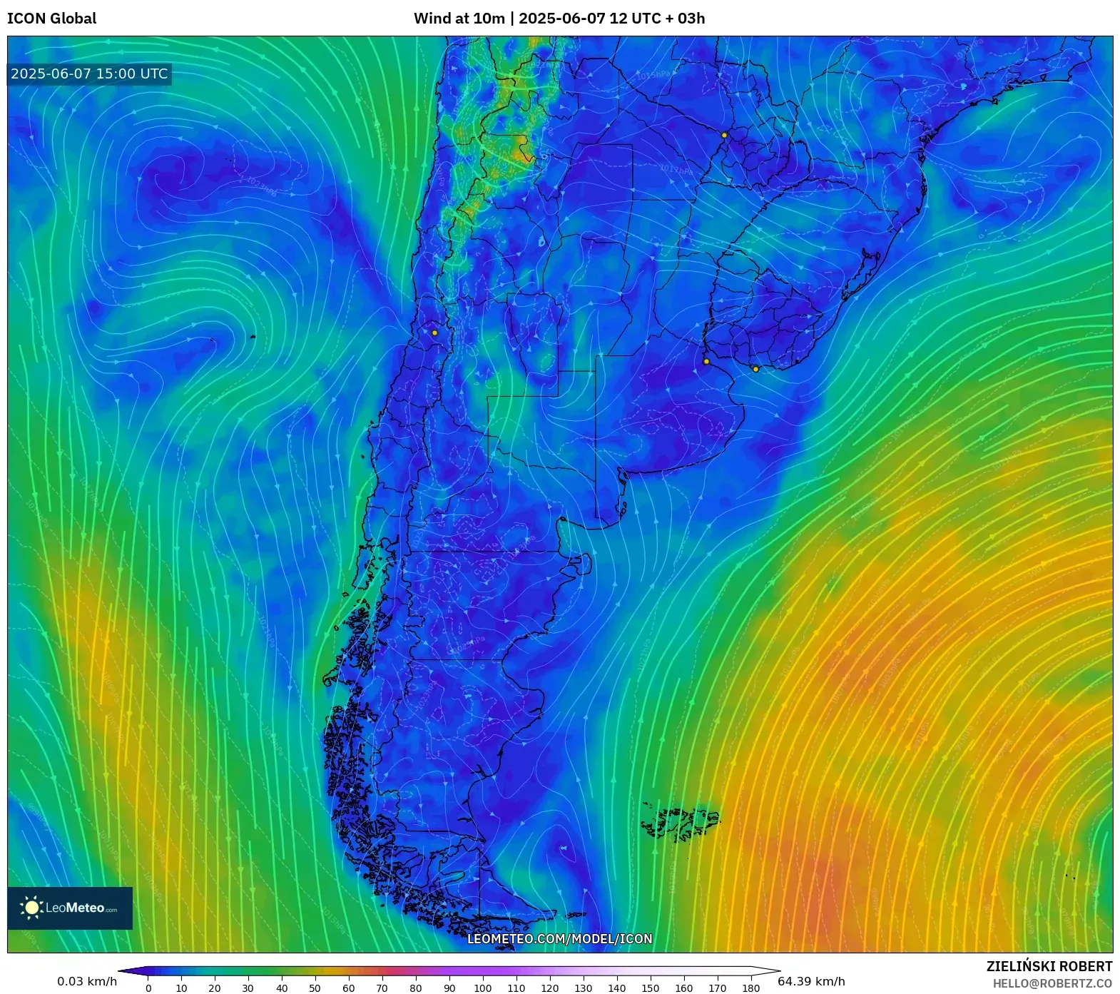 ICON model - Argentina, Angin 10 m
