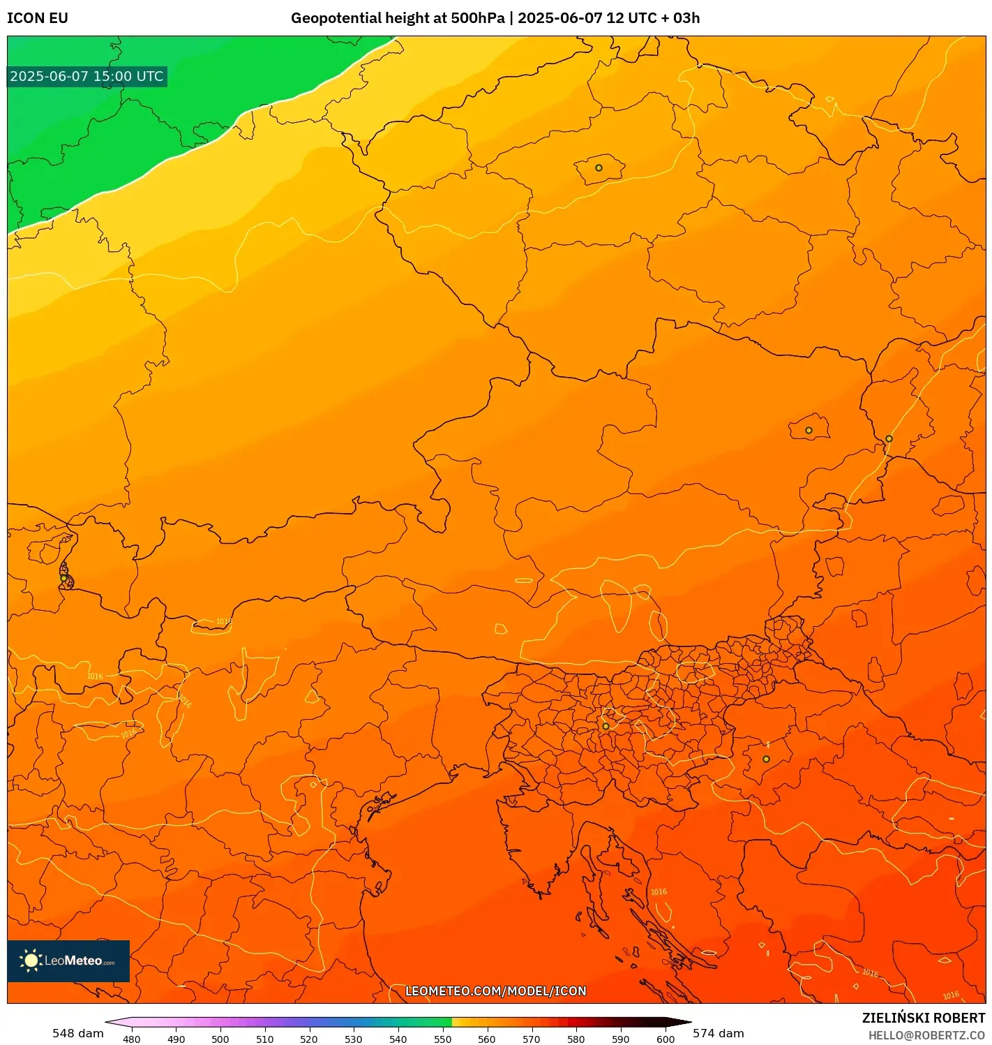 ICON model - Austria, Ketinggian geopotensial pada 500 hPa