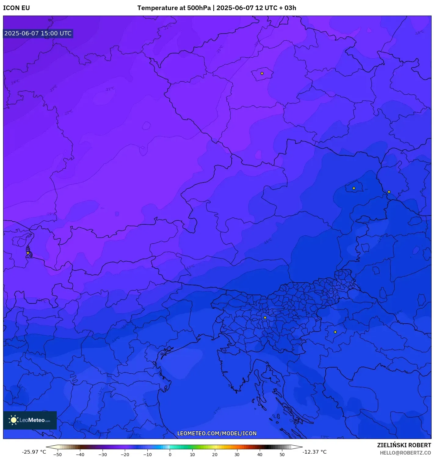 ICON model - Austria, Suhu 500 hPa