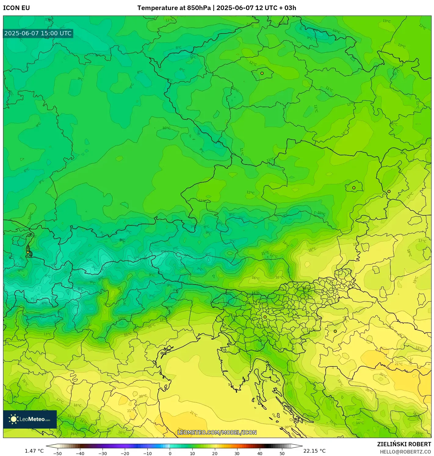 ICON model - Austria, Suhu 850 hPa ICON model - Austria, Suhu 850 hPa