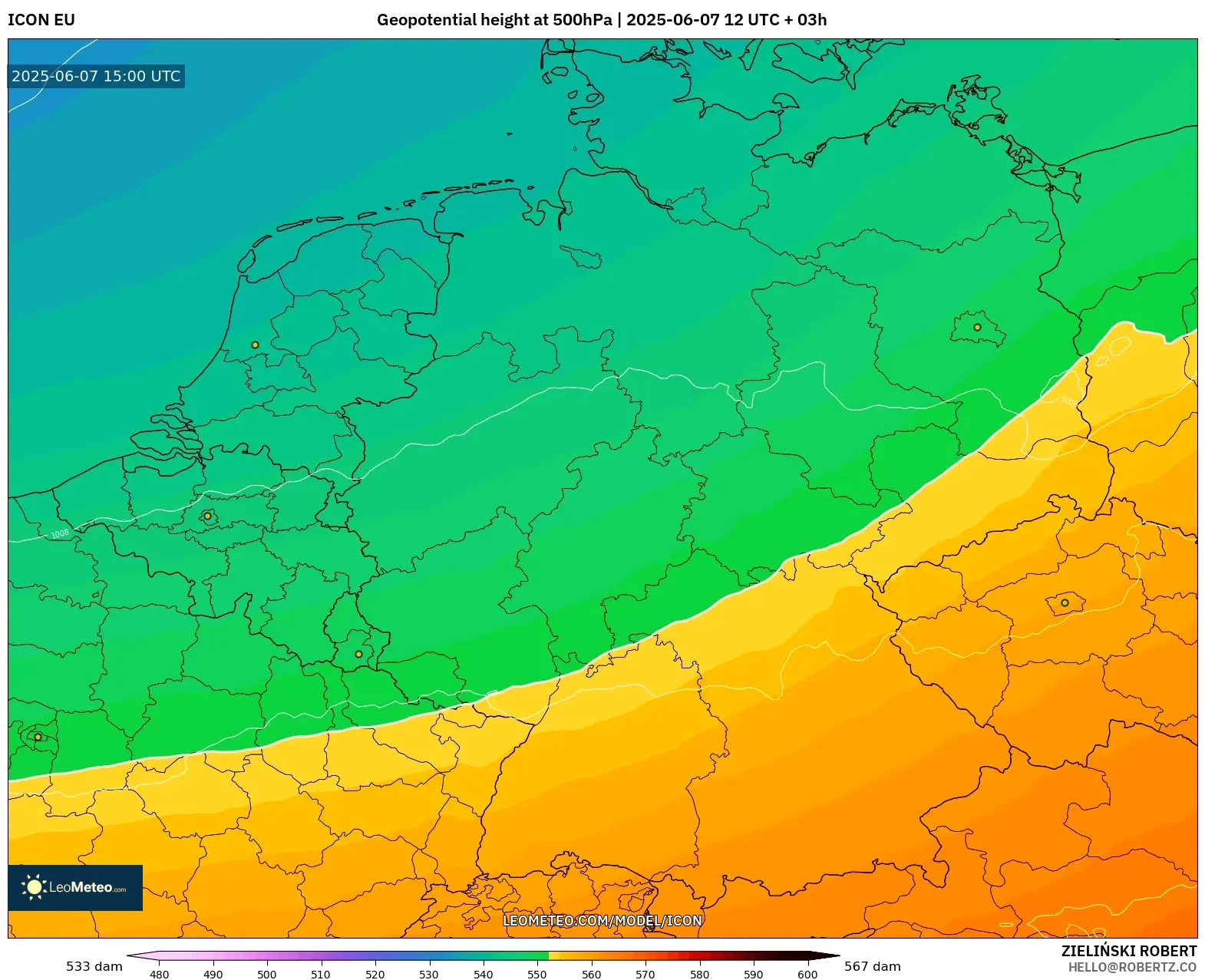 ICON model - Jerman, Ketinggian geopotensial pada 500 hPa ICON model - Jerman, Ketinggian geopotensial pada 500 hPa