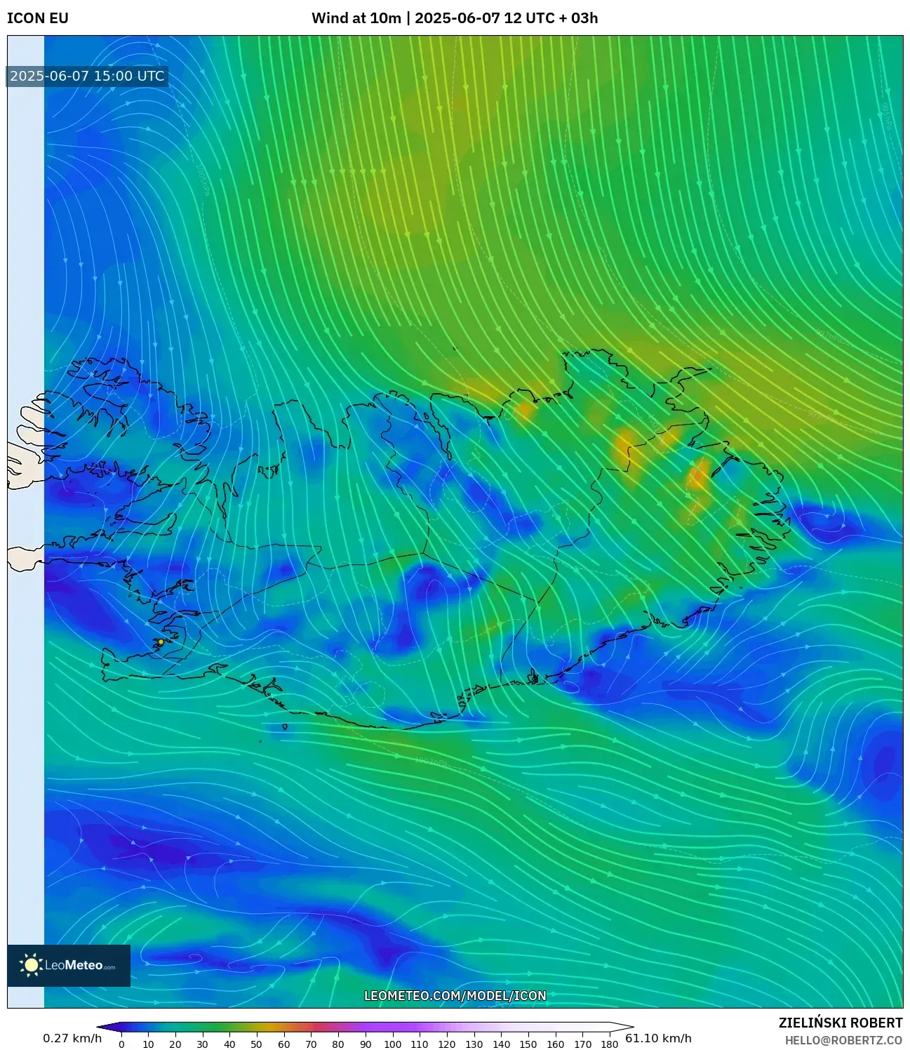 ICON model - Islandia, Angin 10 m ICON model - Islandia, Angin 10 m