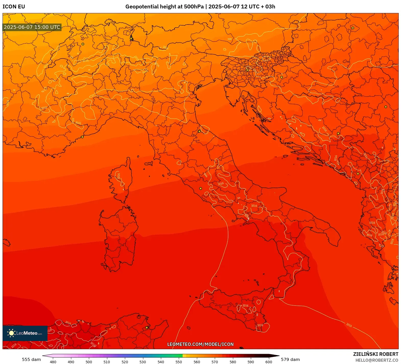 ICON model - Italia, Ketinggian geopotensial pada 500 hPa ICON model - Italia, Ketinggian geopotensial pada 500 hPa