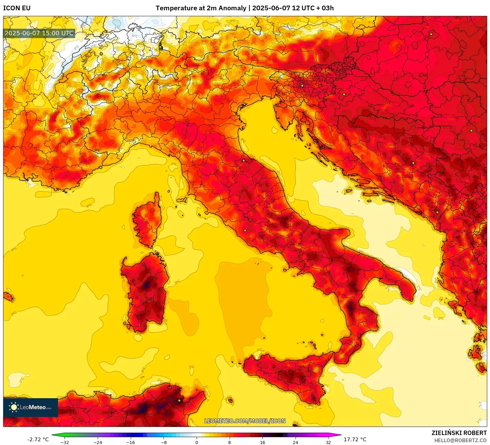 ICON model - Italia, Anomali Suhu 2 m