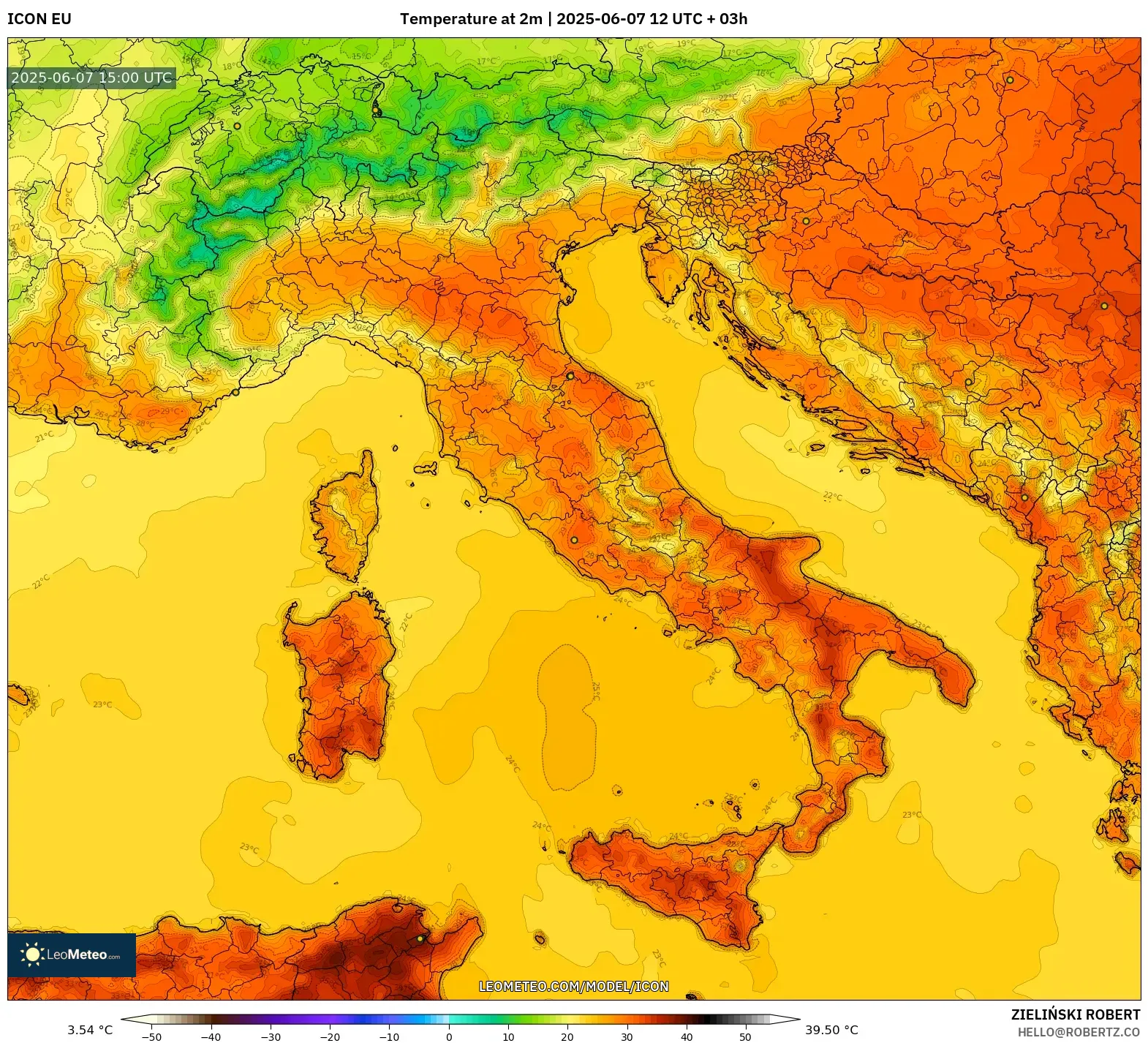 ICON model - Italia, Suhu 2 m