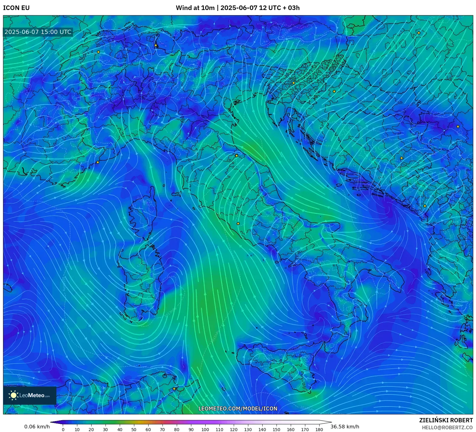 ICON model - Italia, Angin 10 m ICON model - Italia, Angin 10 m