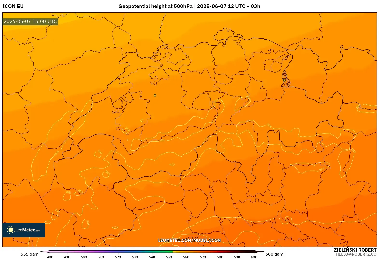 ICON model - Swiss, Ketinggian geopotensial pada 500 hPa ICON model - Swiss, Ketinggian geopotensial pada 500 hPa