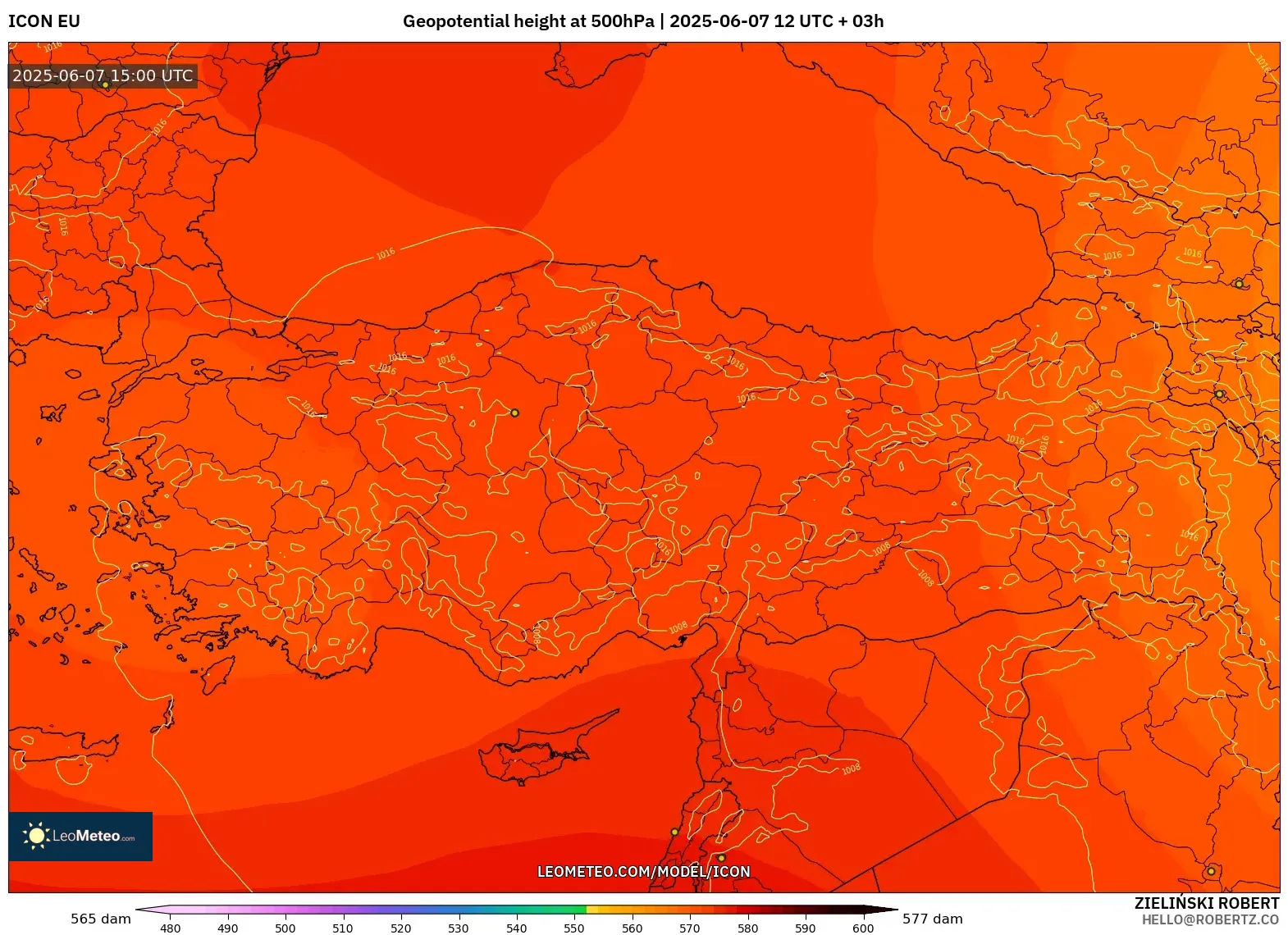 ICON model - Turki, Ketinggian geopotensial pada 500 hPa ICON model - Turki, Ketinggian geopotensial pada 500 hPa
