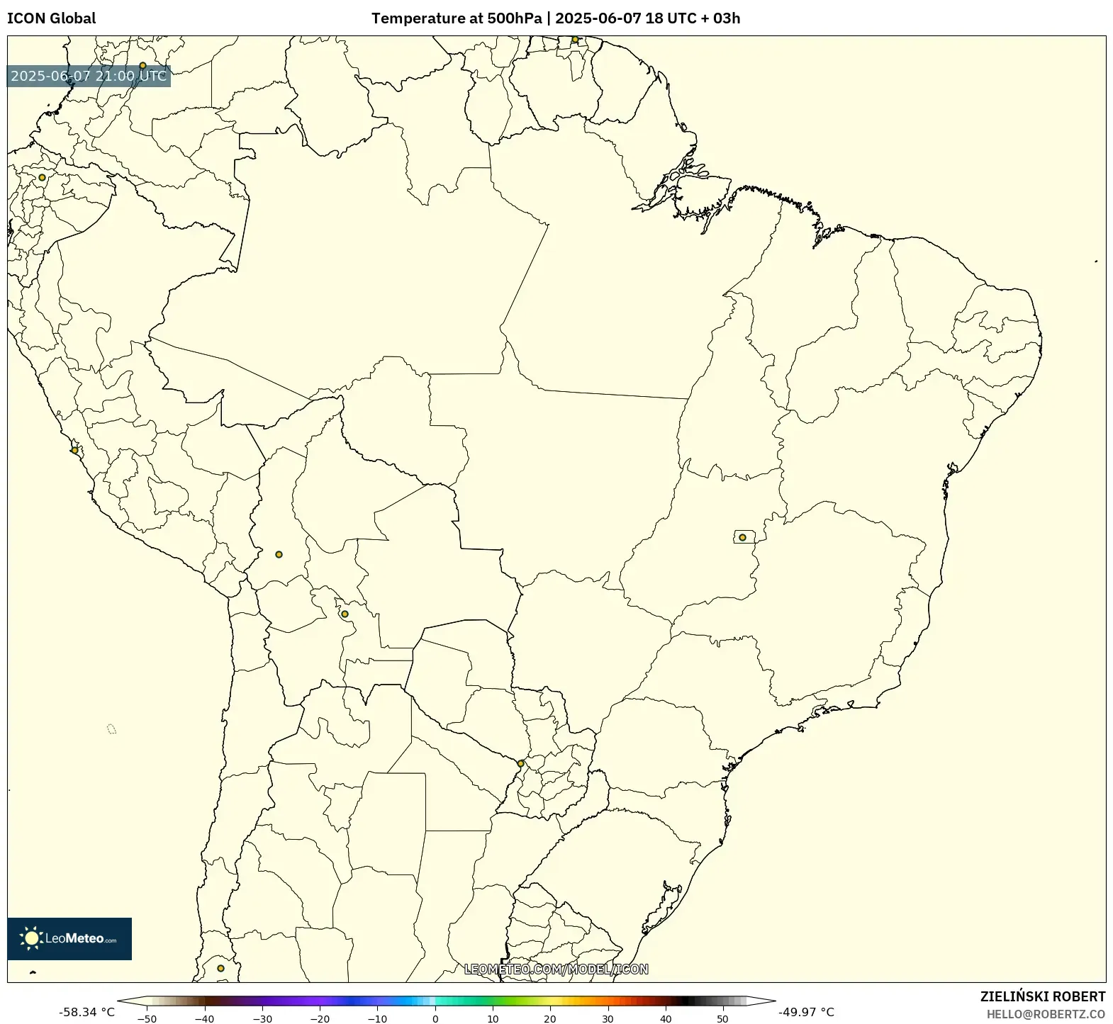 ICON model - Brasil, Suhu 500 hPa ICON model - Brasil, Suhu 500 hPa