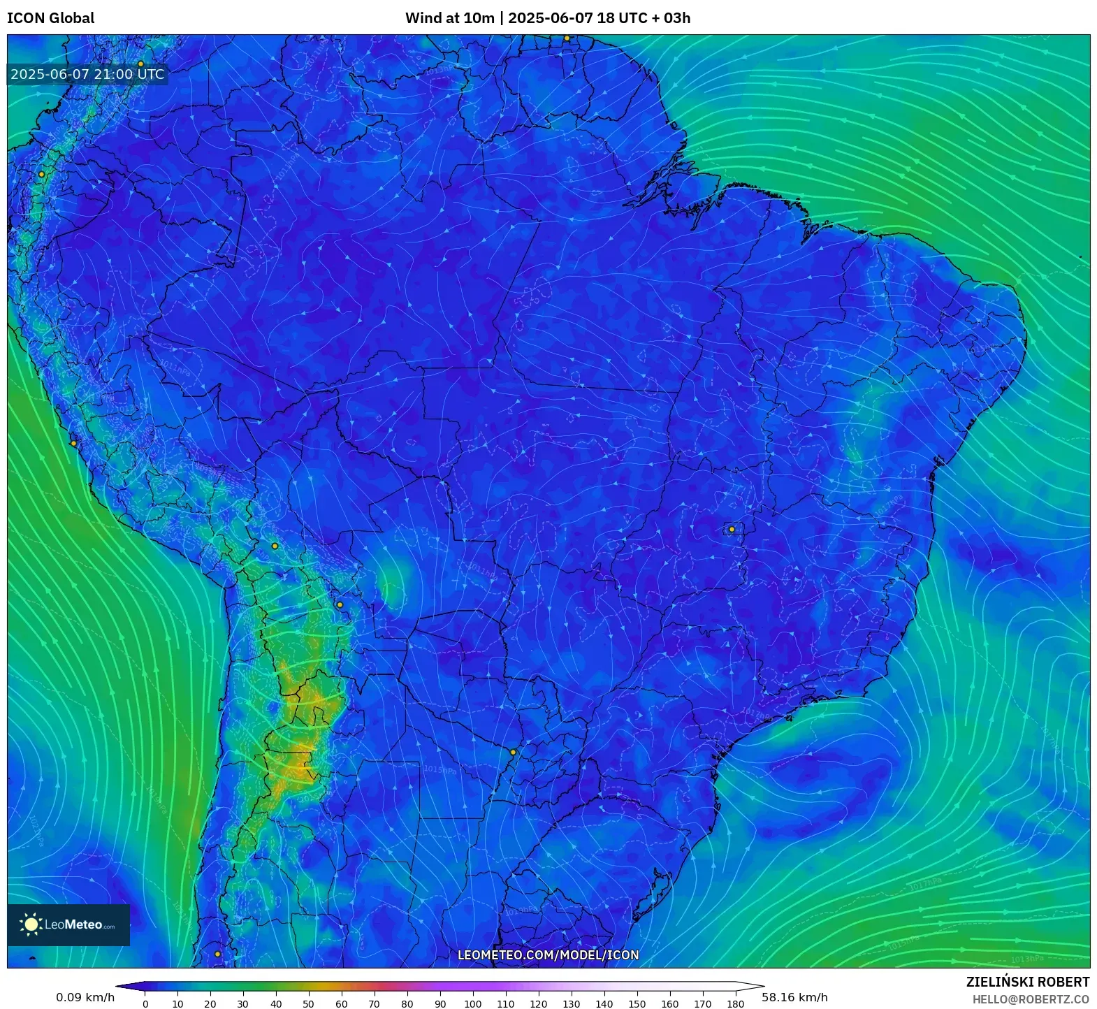 ICON model - Brasil, Angin 10 m ICON model - Brasil, Angin 10 m