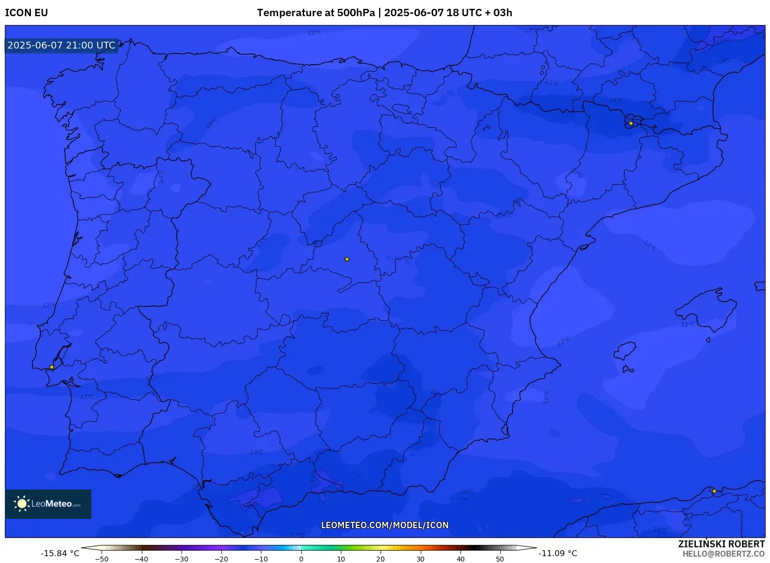 ICON model - Spanyol, Suhu 500 hPa