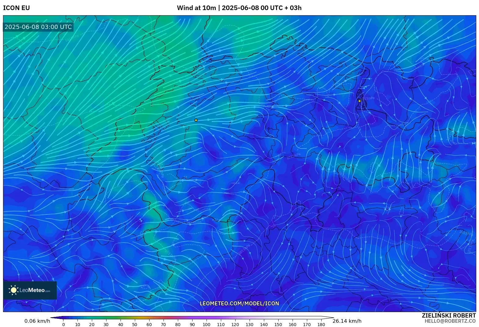 ICON model - Switzerland, Wind at 10m ICON model - Switzerland, Wind at 10m