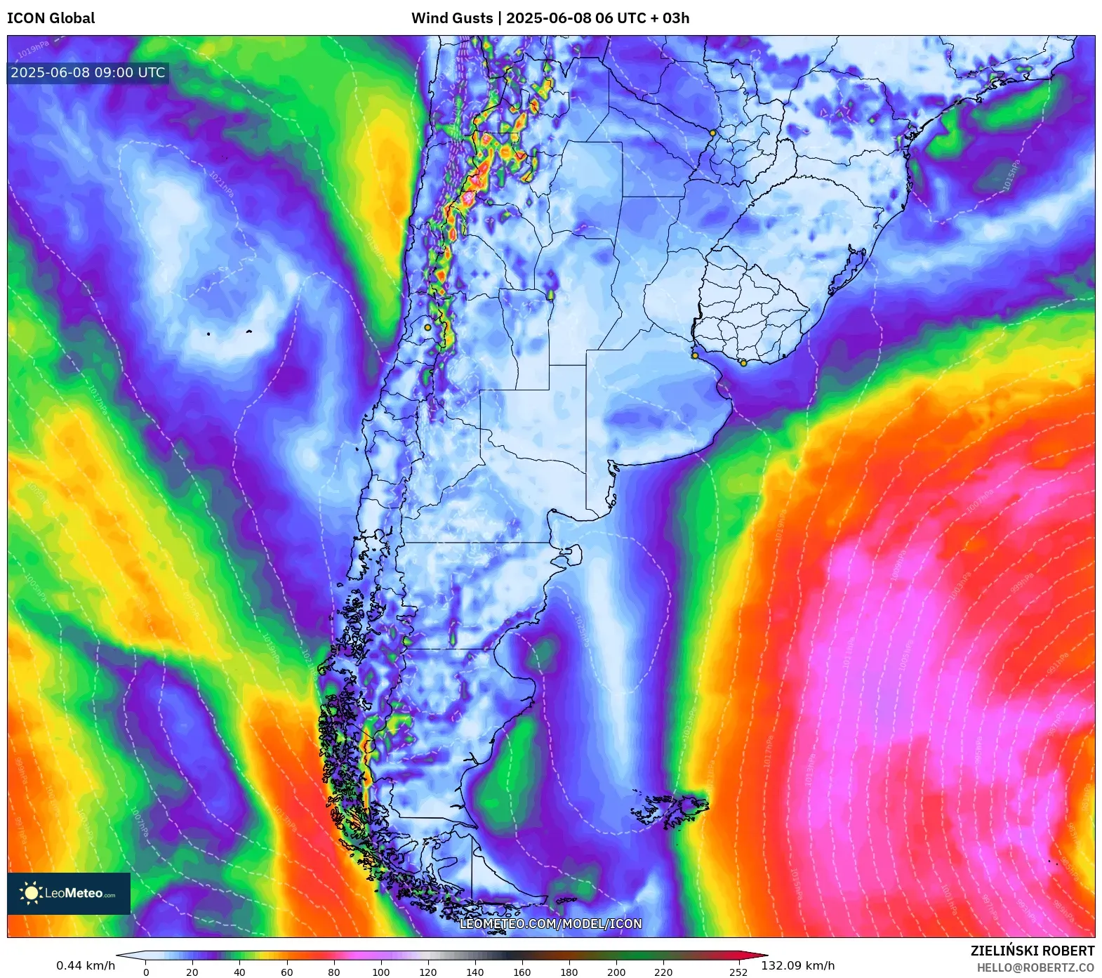 ICON model - Argentina, Wind Gusts ICON model - Argentina, Wind Gusts