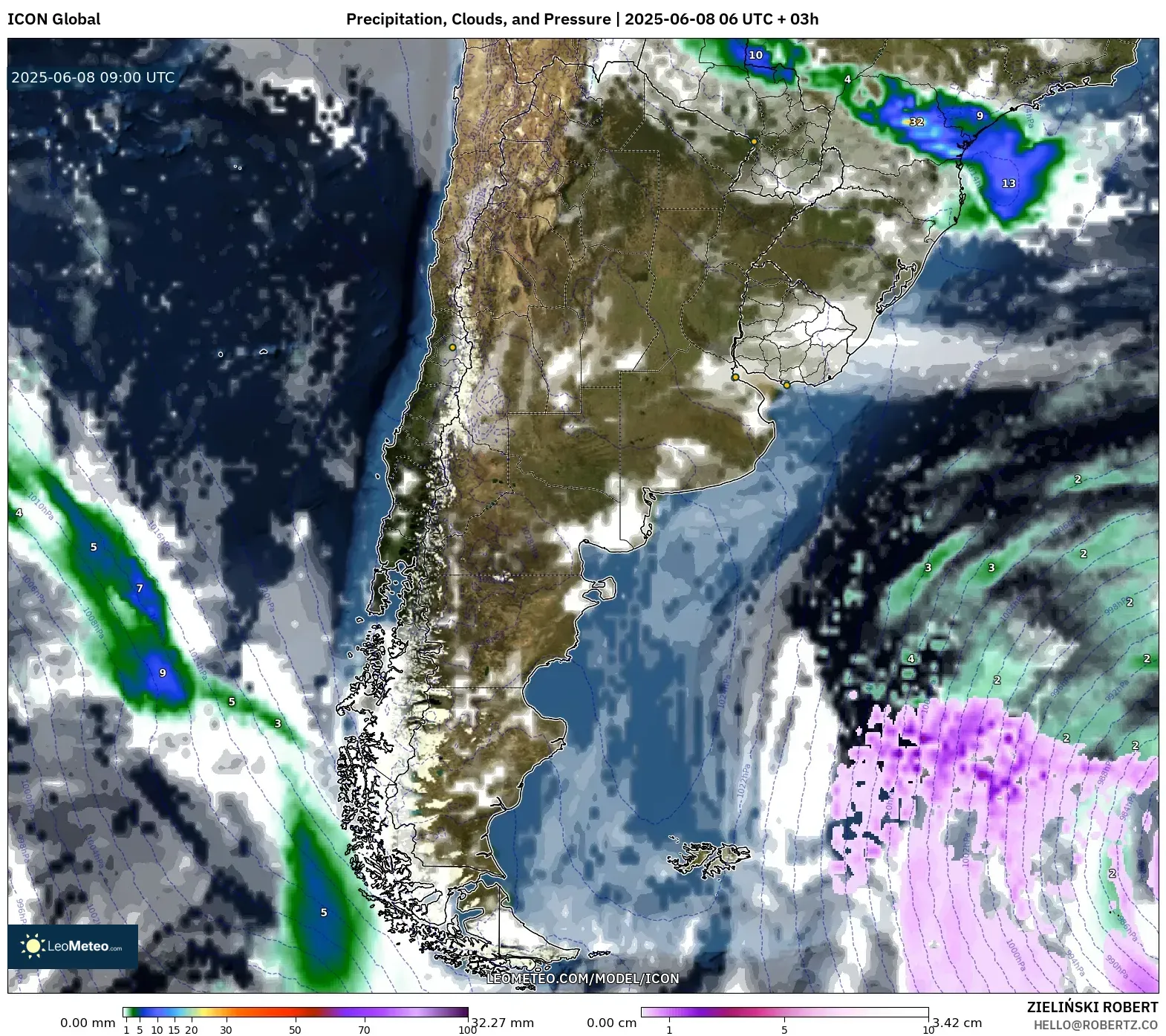 ICON model - Argentina, Precipitation, Clouds, and Pressure