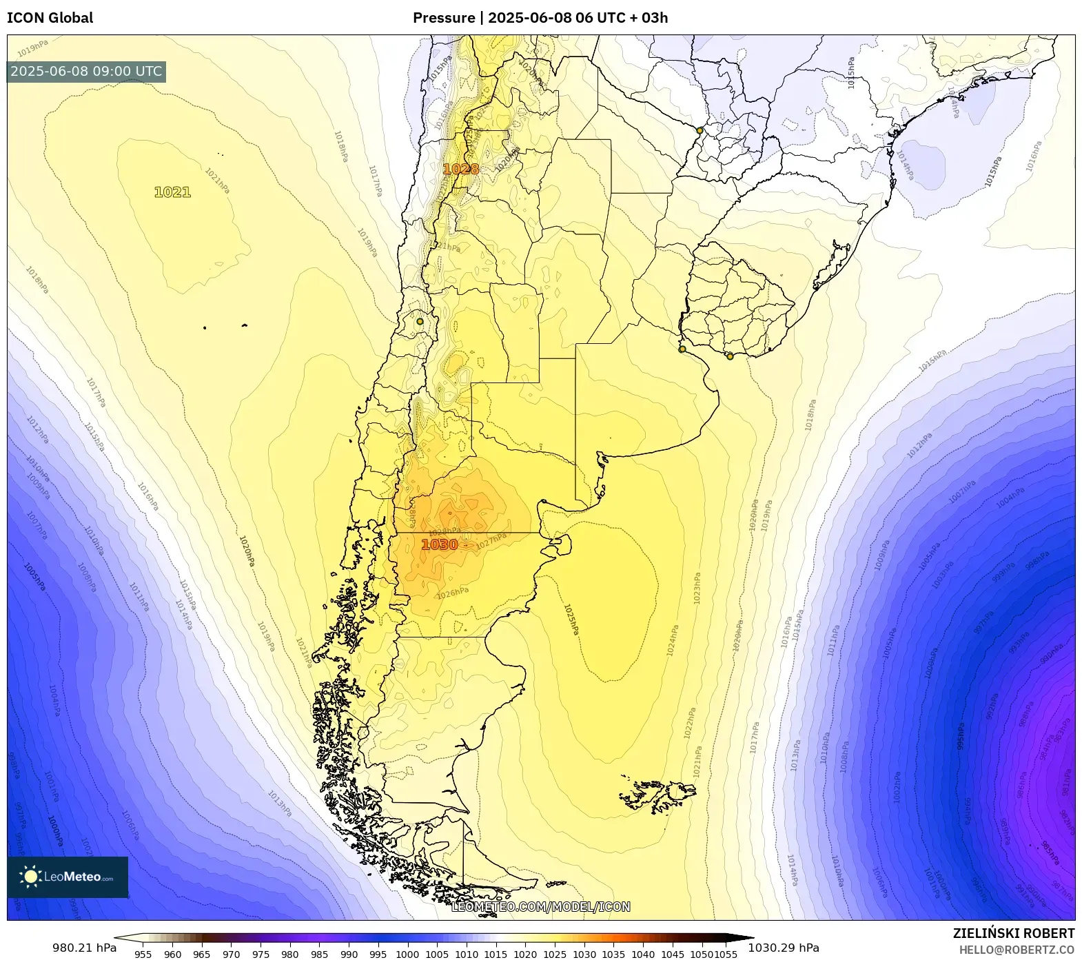 ICON model - Argentina, Pressure ICON model - Argentina, Pressure