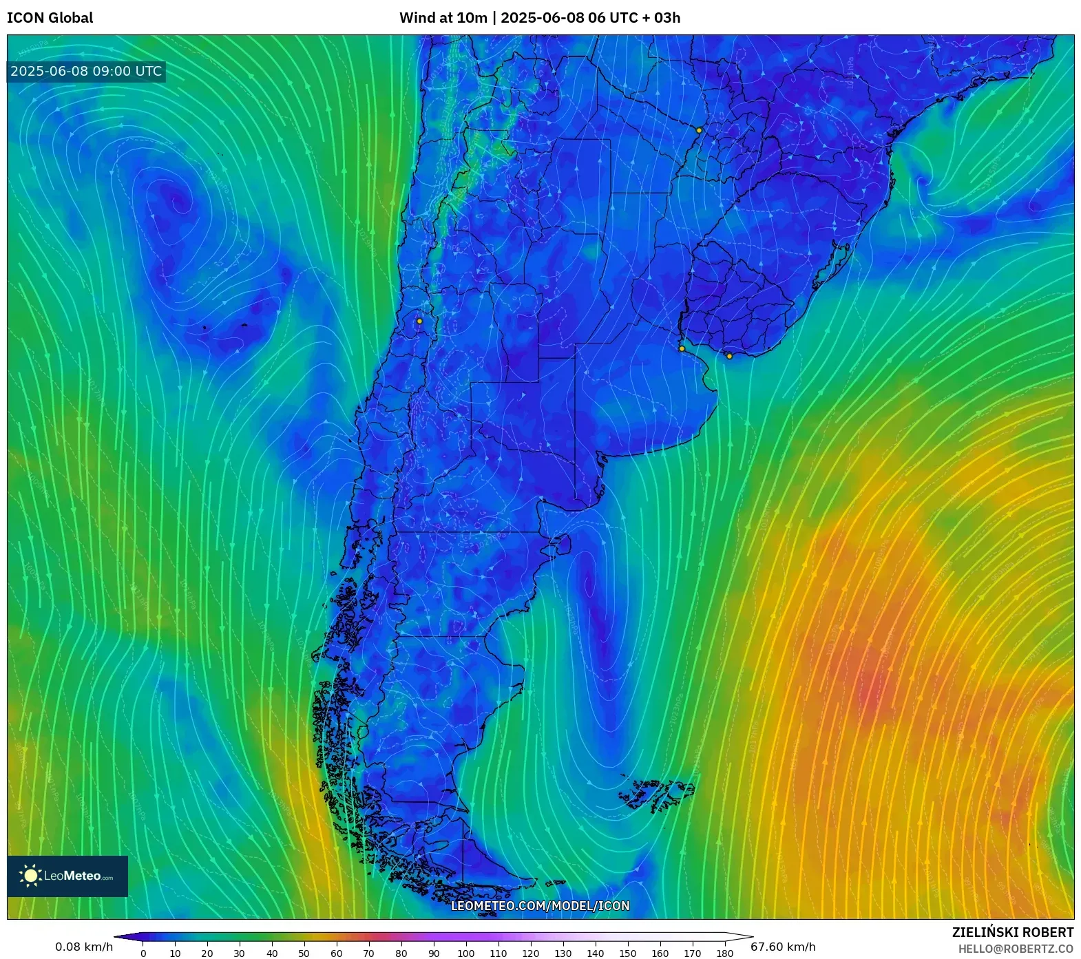 ICON model - Argentina, Wind at 10m ICON model - Argentina, Wind at 10m