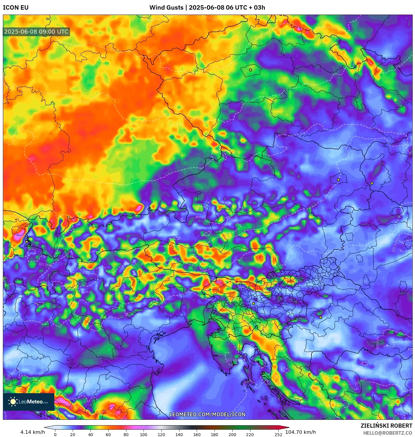 ICON model - Austria, Wind Gusts ICON model - Austria, Wind Gusts