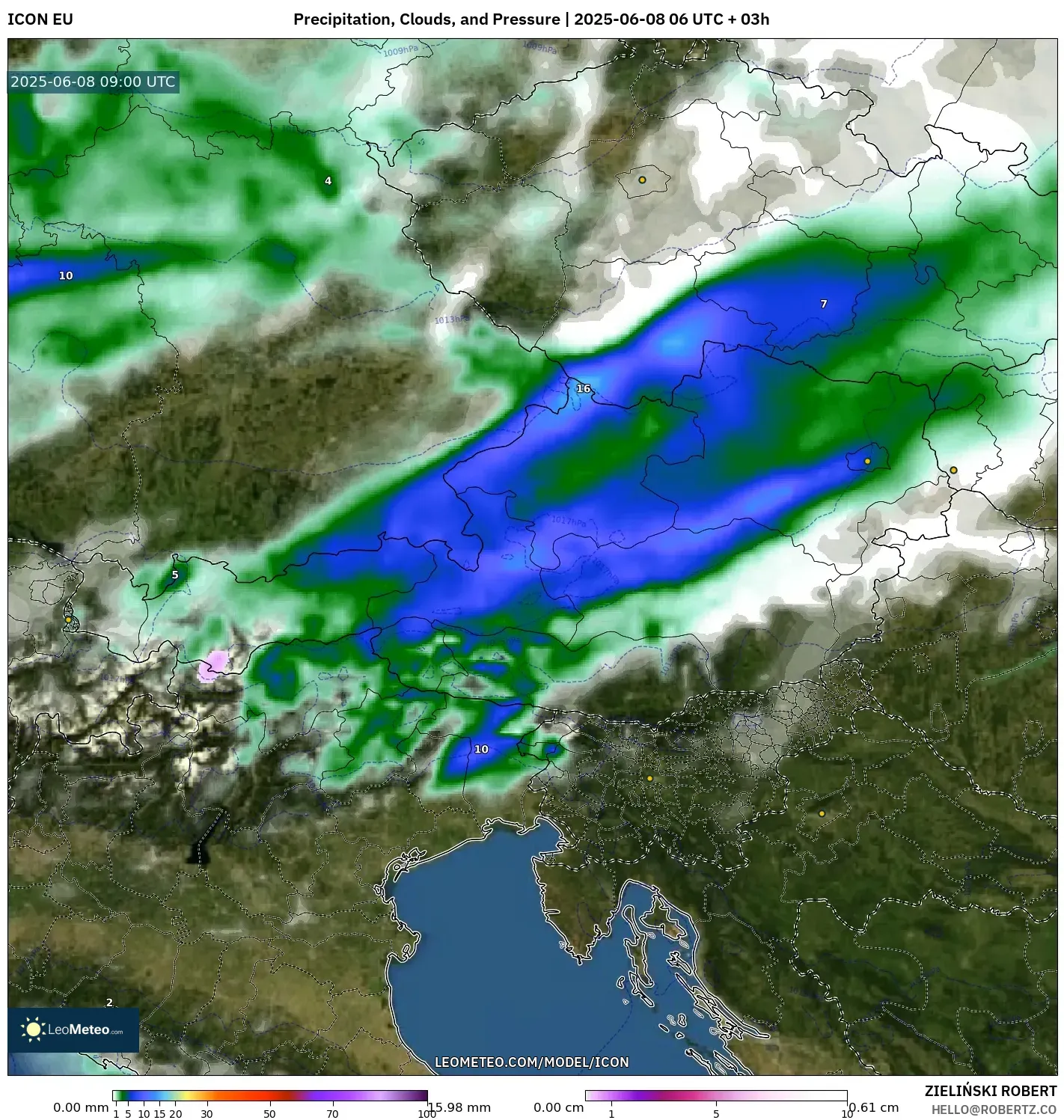 ICON model - Austria, Precipitation, Clouds, and Pressure ICON model - Austria, Precipitation, Clouds, and Pressure