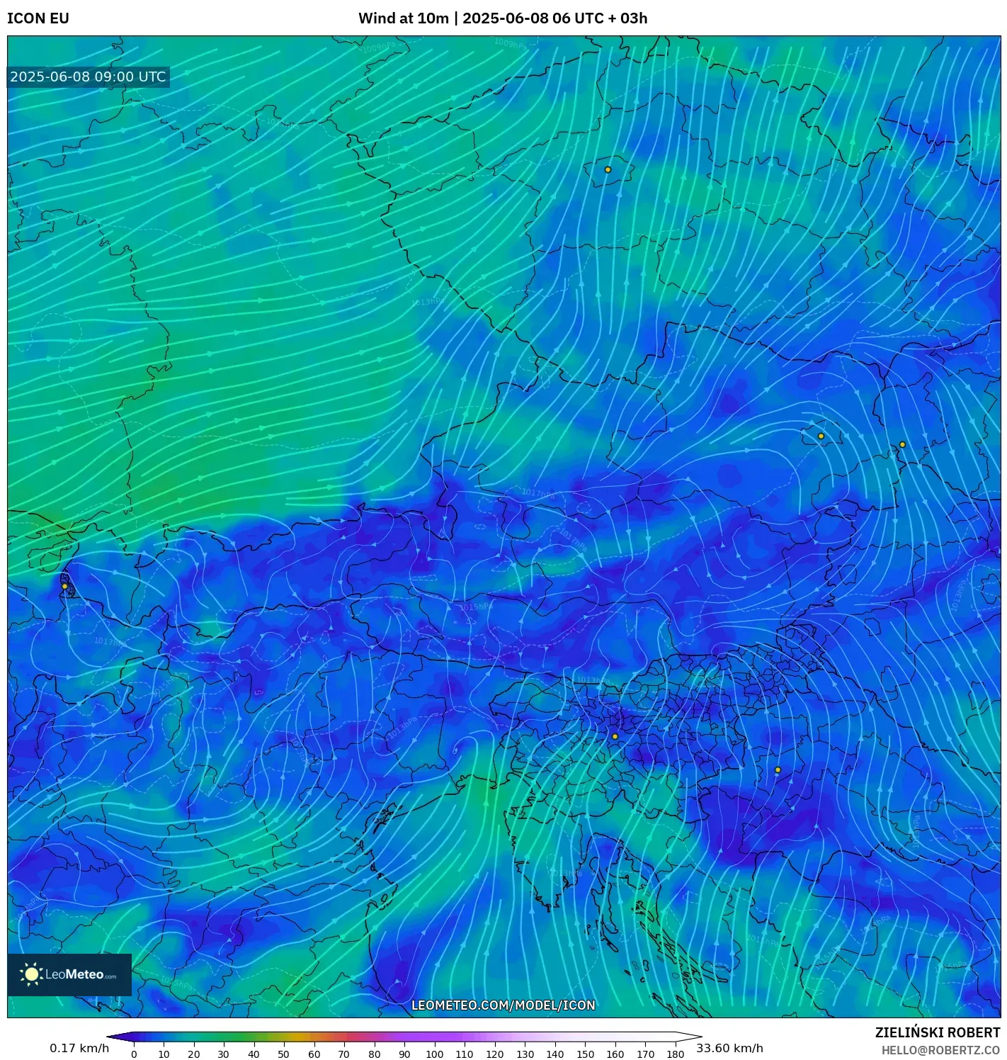 ICON model - Austria, Wind at 10m ICON model - Austria, Wind at 10m