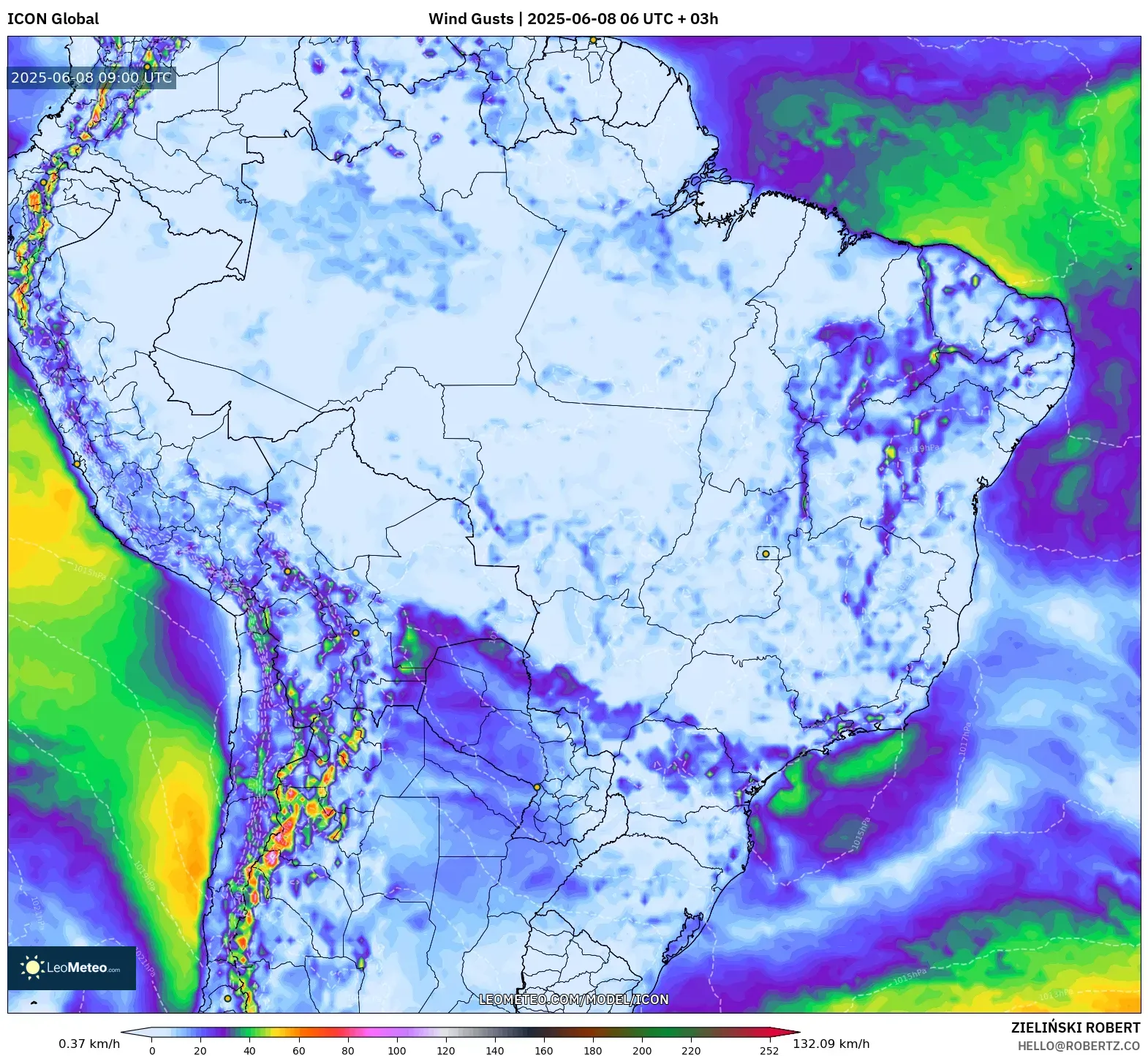 ICON model - Brazil, Wind Gusts ICON model - Brazil, Wind Gusts