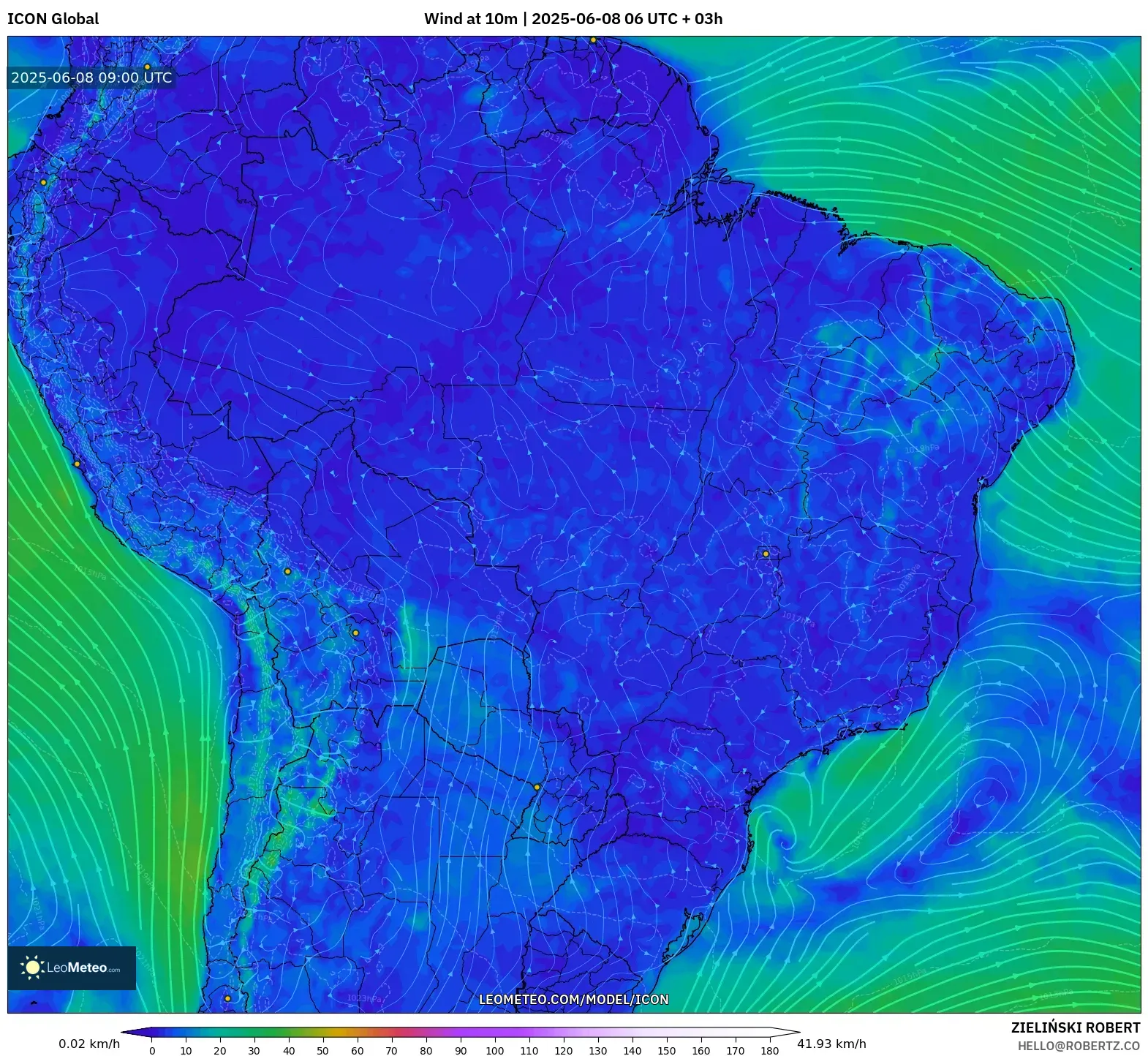 ICON model - Brazil, Wind at 10m ICON model - Brazil, Wind at 10m