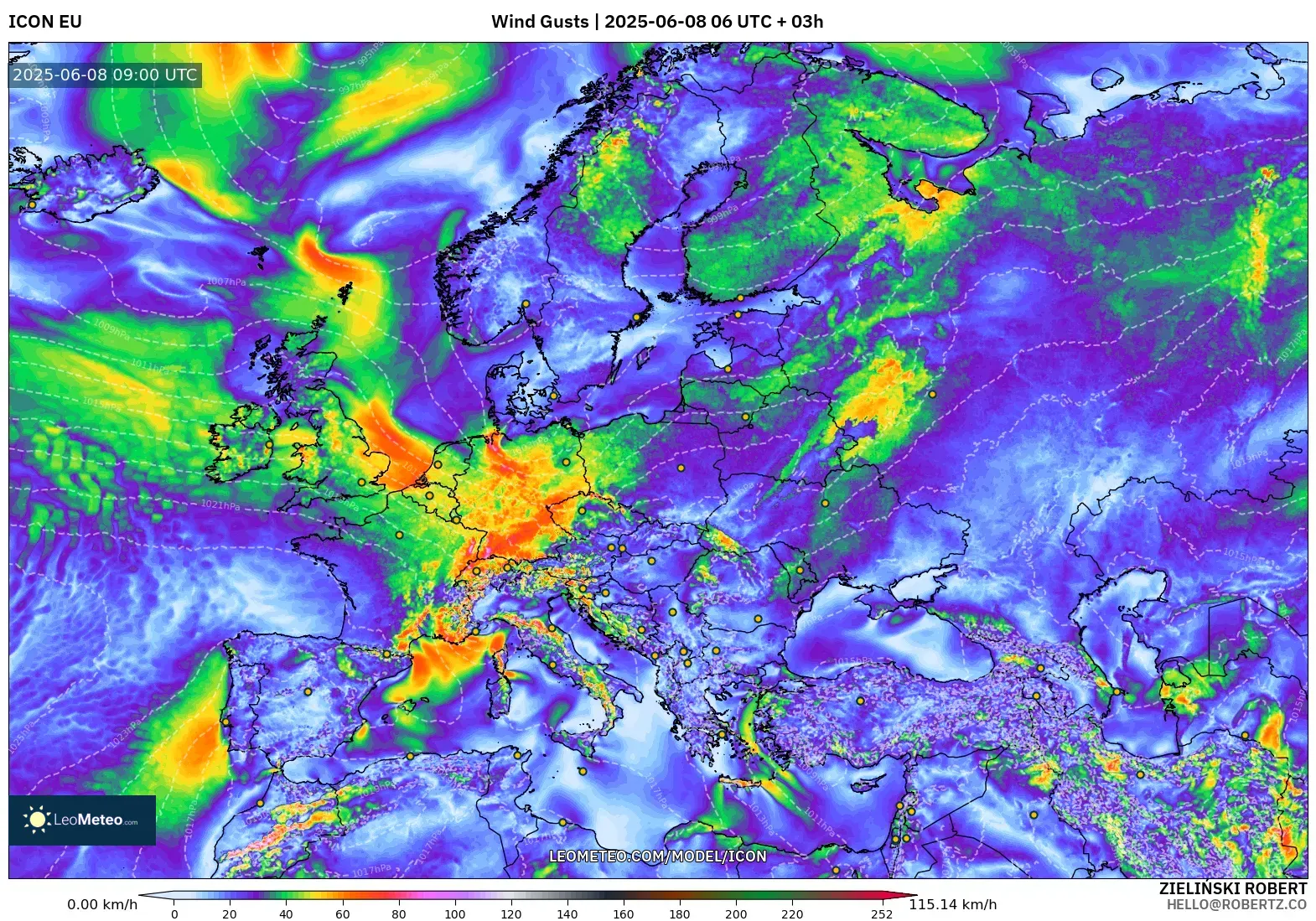 ICON model - Europe, Wind Gusts ICON model - Europe, Wind Gusts