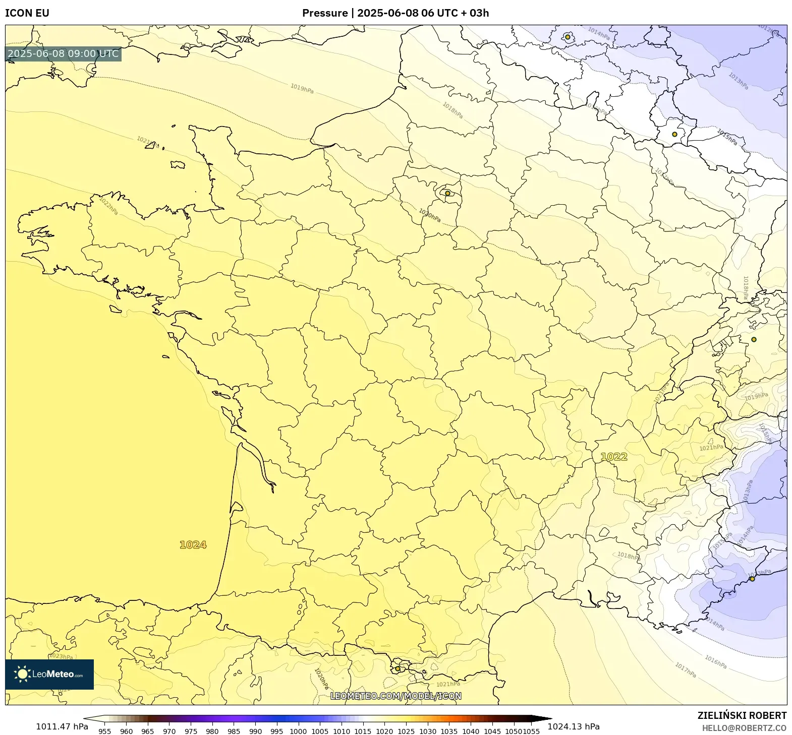 ICON model - France, Pressure ICON model - France, Pressure
