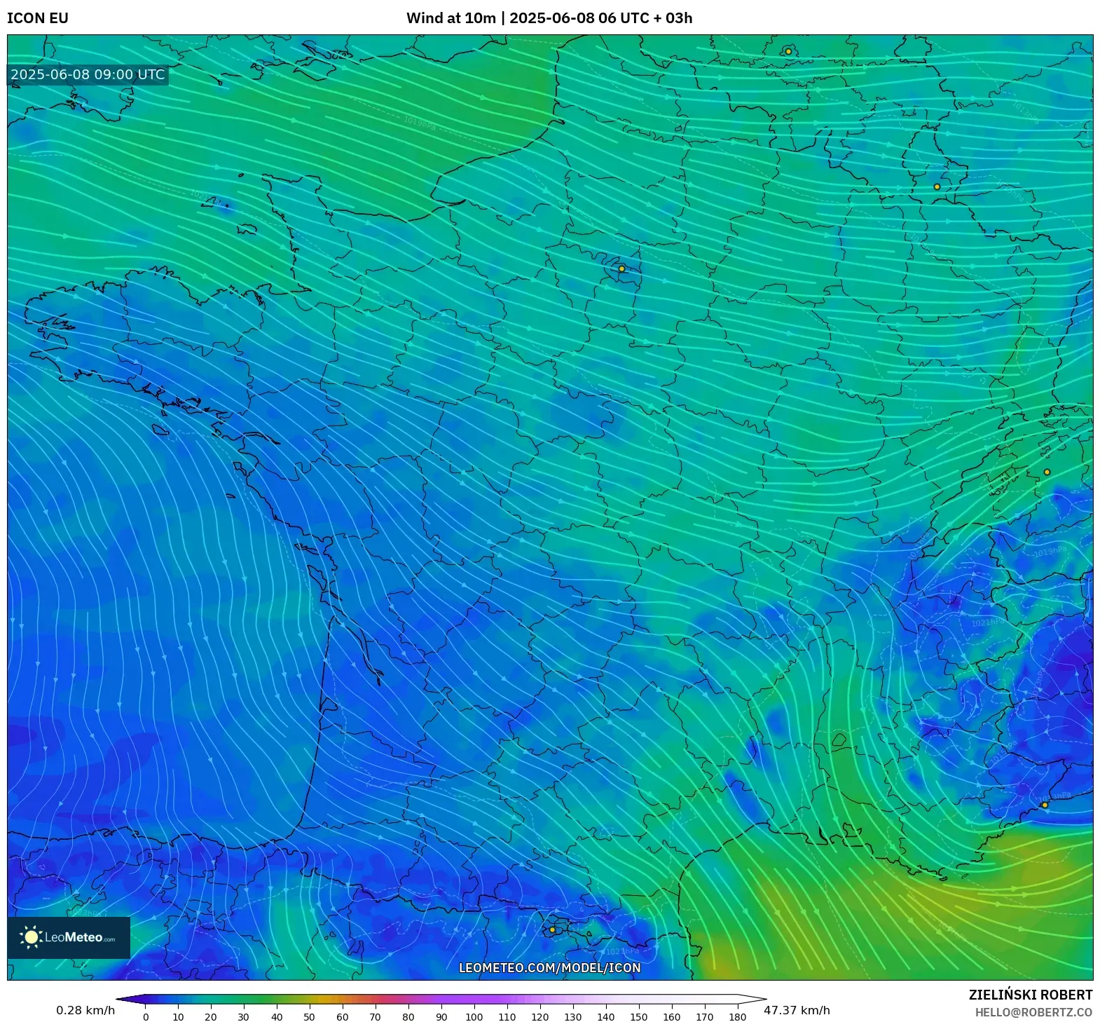 ICON model - France, Wind at 10m ICON model - France, Wind at 10m