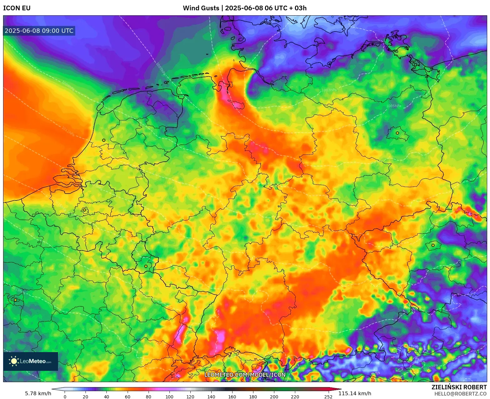 ICON model - Germany, Wind Gusts ICON model - Germany, Wind Gusts