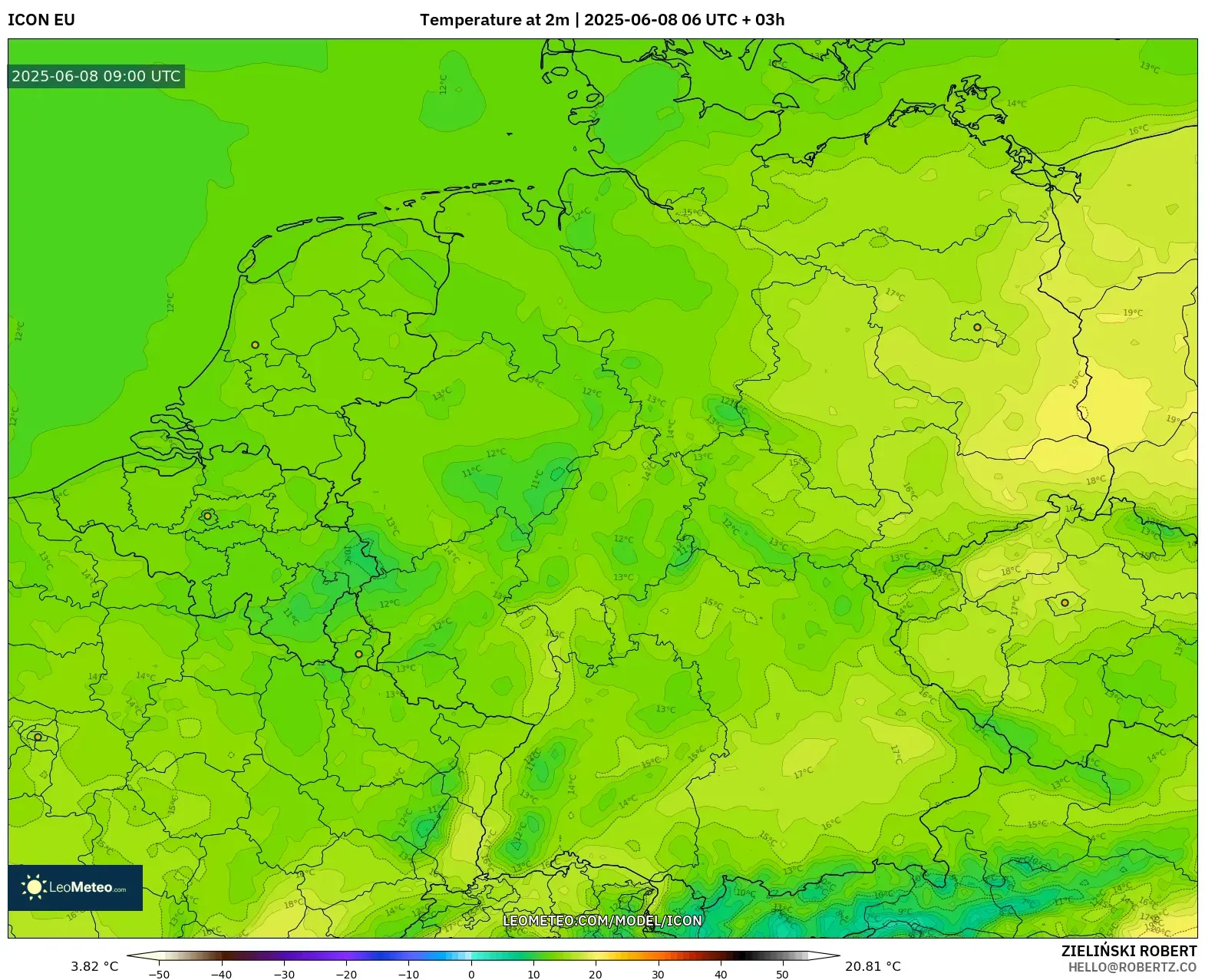 ICON model - Germany, Temperature at 2m ICON model - Germany, Temperature at 2m