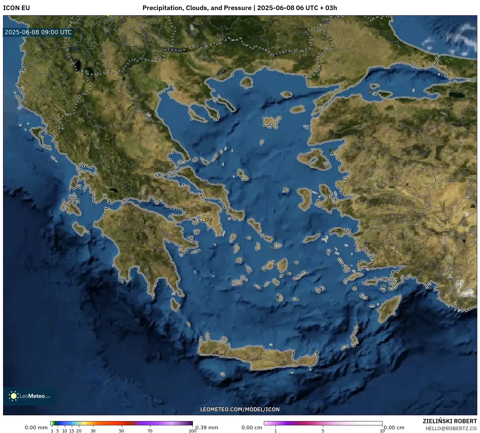 ICON model - Greece, Precipitation, Clouds, and Pressure ICON model - Greece, Precipitation, Clouds, and Pressure