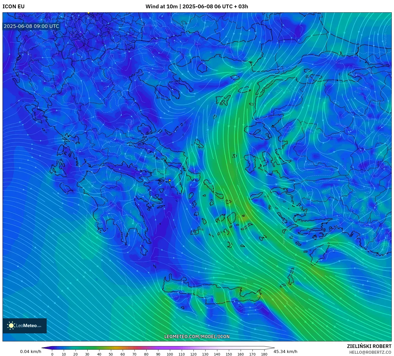 ICON model - Greece, Wind at 10m ICON model - Greece, Wind at 10m
