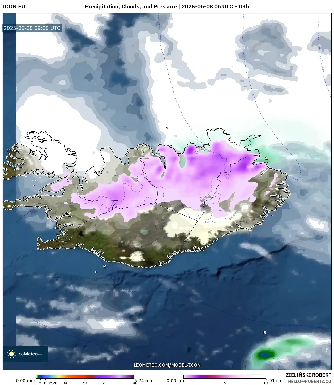 ICON model - Iceland, Precipitation, Clouds, and Pressure ICON model - Iceland, Precipitation, Clouds, and Pressure