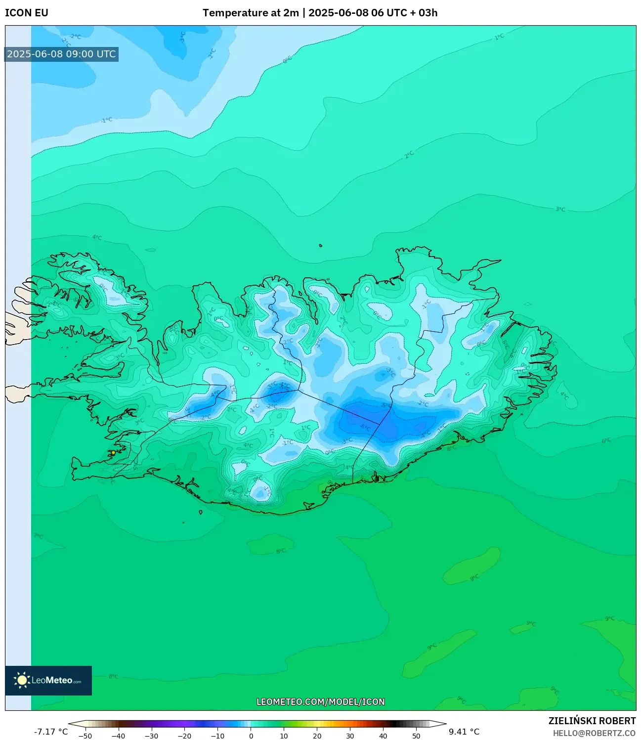 ICON model - Iceland, Temperature at 2m ICON model - Iceland, Temperature at 2m