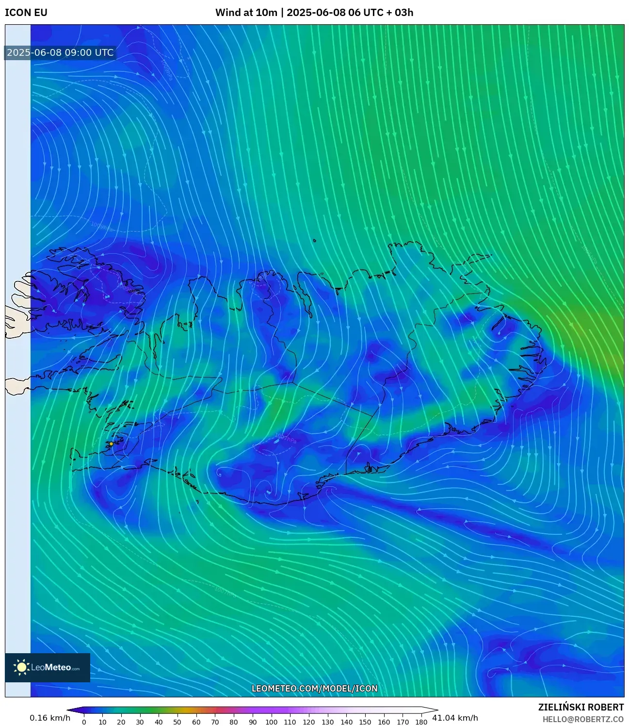 ICON model - Iceland, Wind at 10m ICON model - Iceland, Wind at 10m
