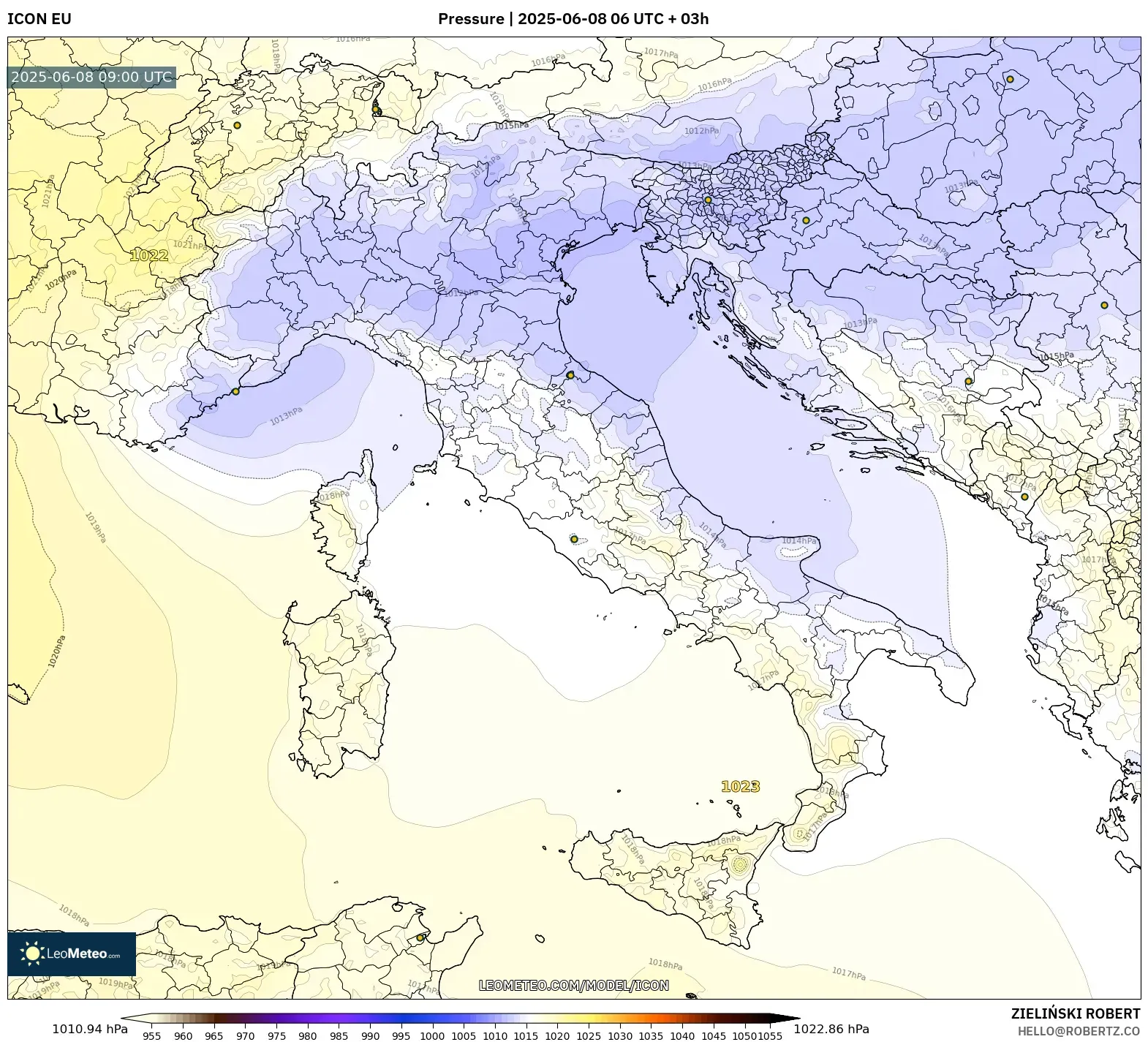 ICON model - Italy, Pressure ICON model - Italy, Pressure