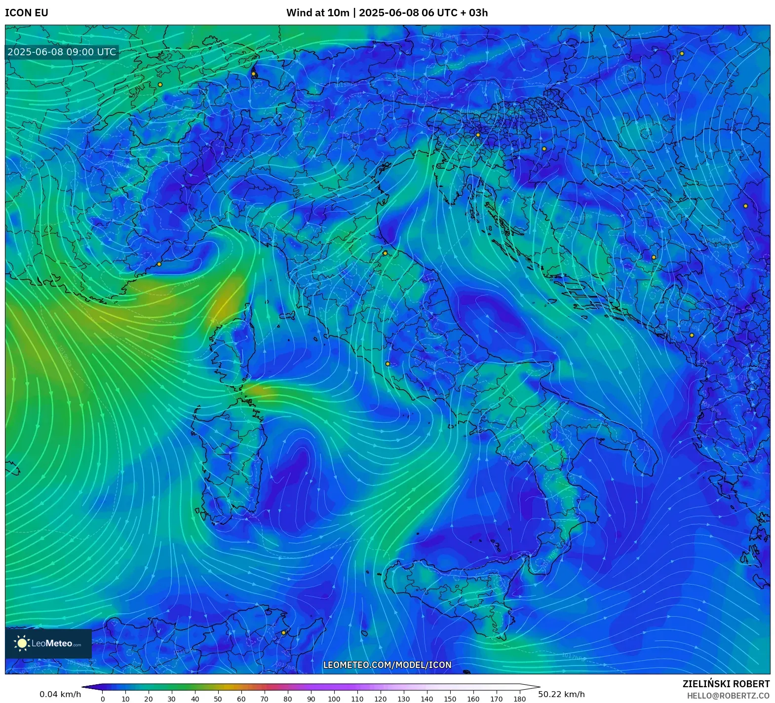 ICON model - Italy, Wind at 10m ICON model - Italy, Wind at 10m