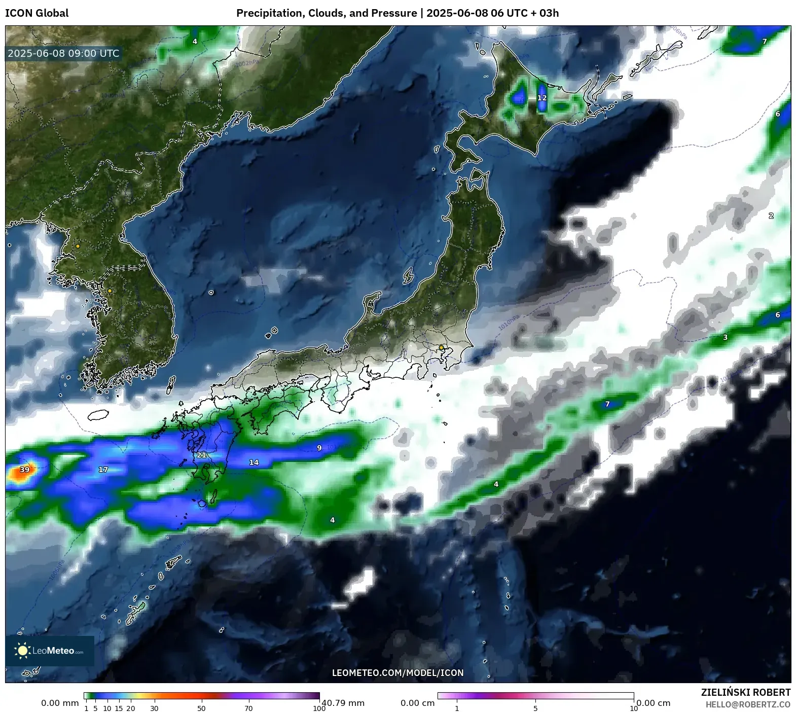 ICON model - Japan, Precipitation, Clouds, and Pressure ICON model - Japan, Precipitation, Clouds, and Pressure