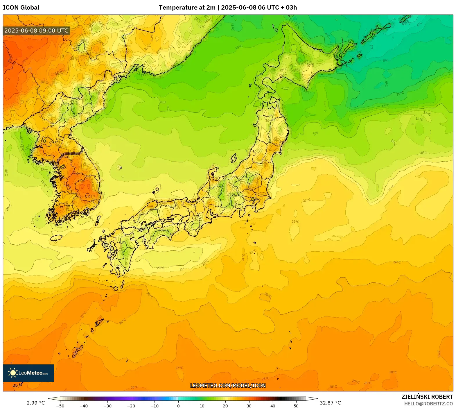 ICON model - Japan, Temperature at 2m ICON model - Japan, Temperature at 2m
