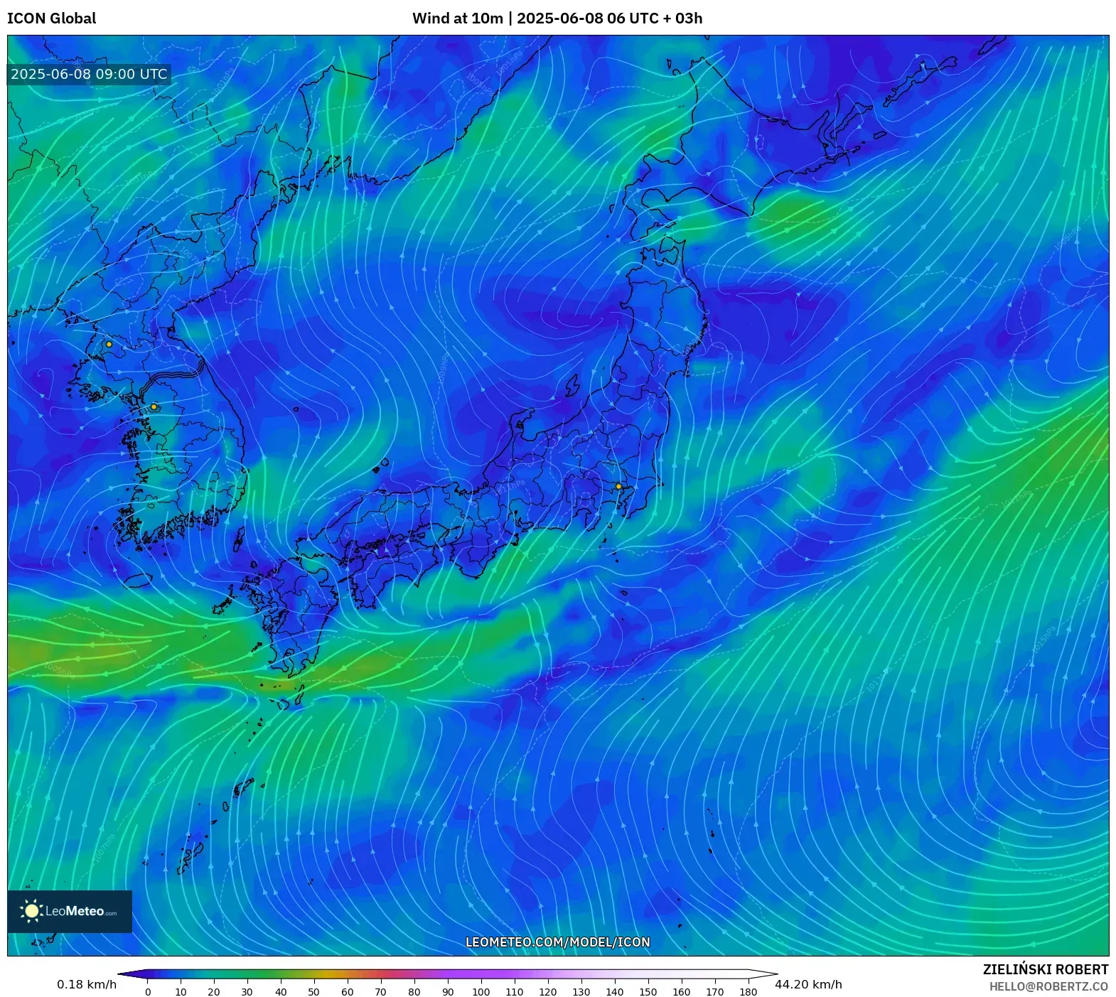 ICON model - Japan, Wind at 10m ICON model - Japan, Wind at 10m