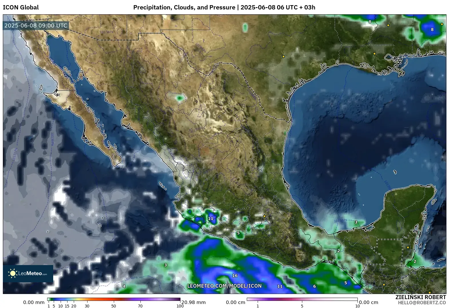 ICON model - Mexico, Precipitation, Clouds, and Pressure ICON model - Mexico, Precipitation, Clouds, and Pressure