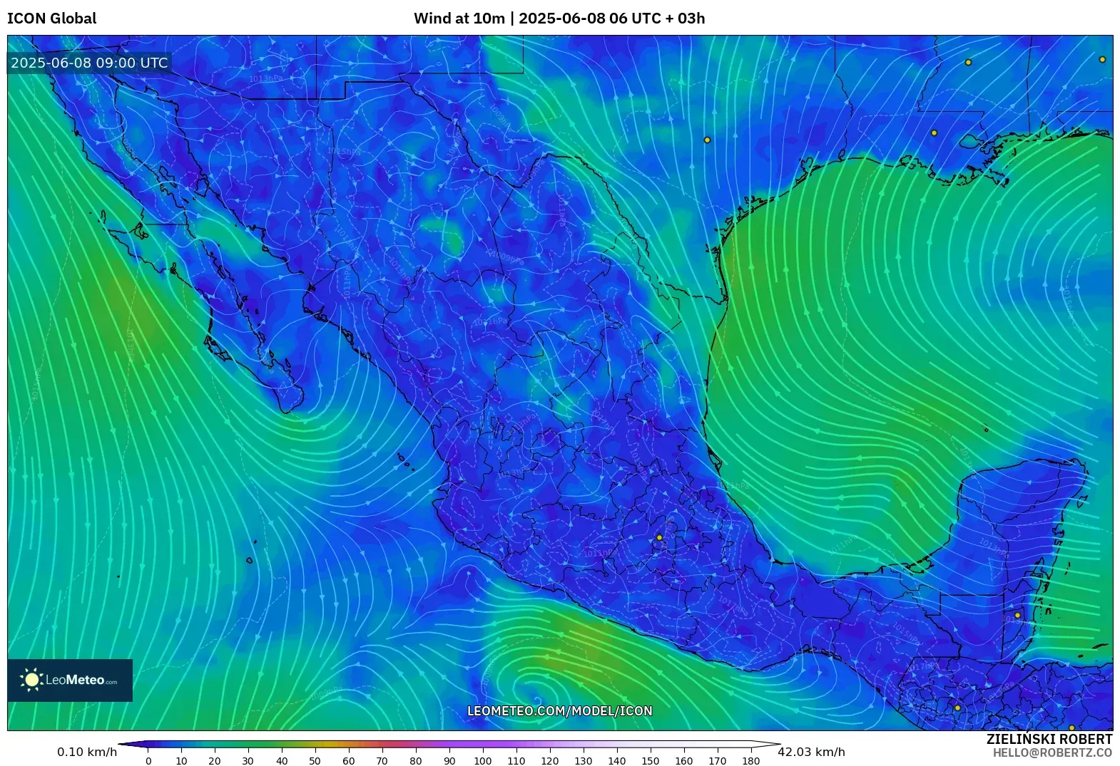 ICON model - Mexico, Wind at 10m